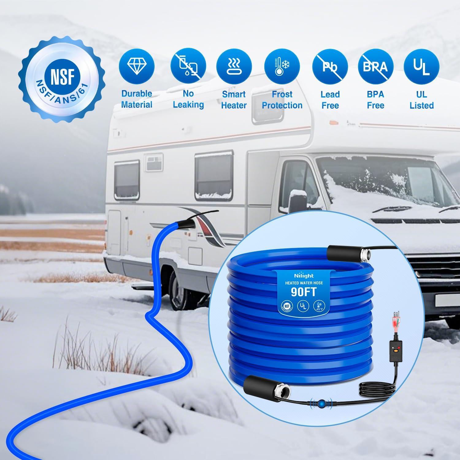 image:imageNilight 75FT Heated Water Hose RV 58Inside Diameter 45F Freeze Protaction Antifreeze Garden Drinking Hoses with Saving Thermostat and Smart Heat System for Winter Camper Supply Accessories90FT