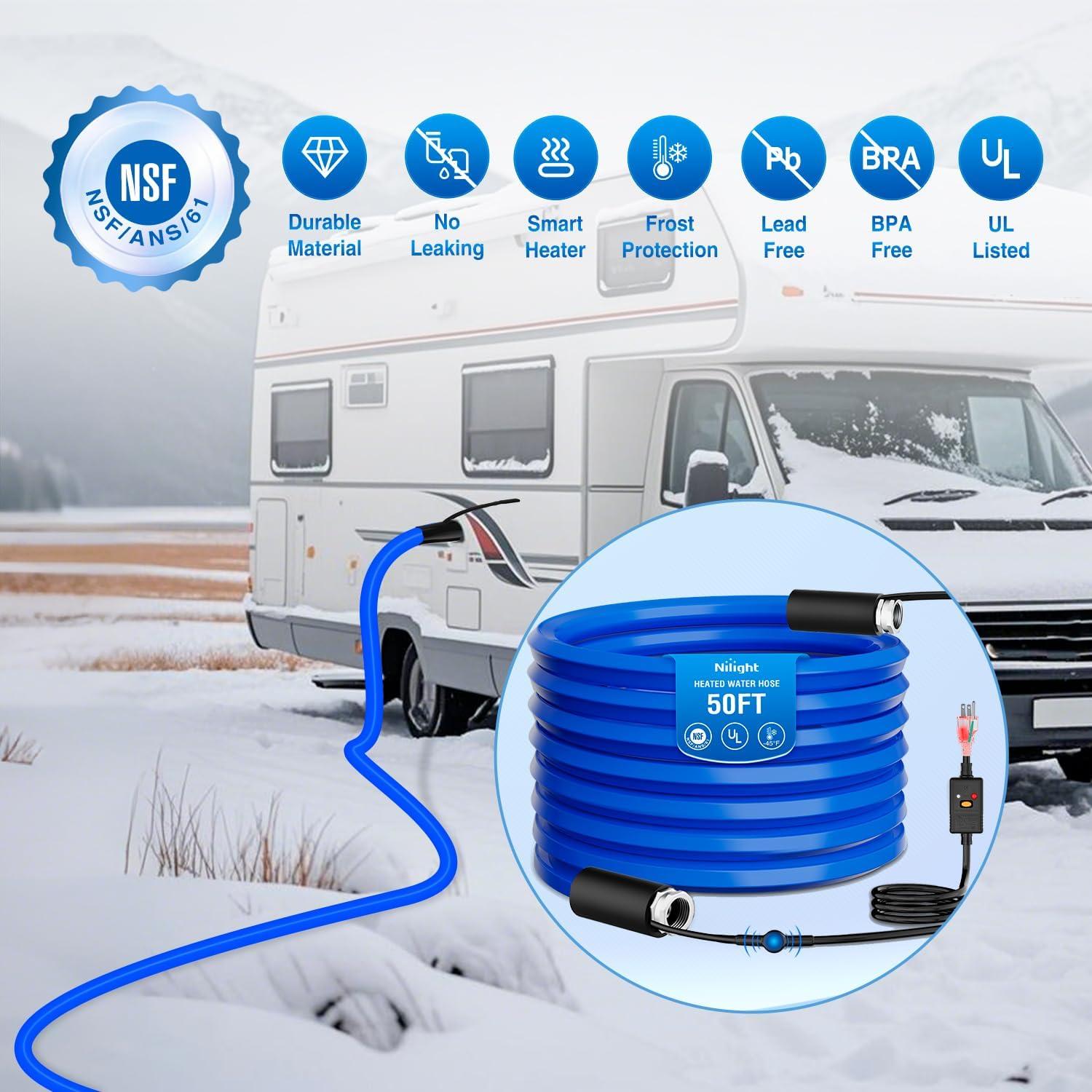 image:imageNilight 75FT Heated Water Hose RV 58Inside Diameter 45F Freeze Protaction Antifreeze Garden Drinking Hoses with Saving Thermostat and Smart Heat System for Winter Camper Supply Accessories50FT
