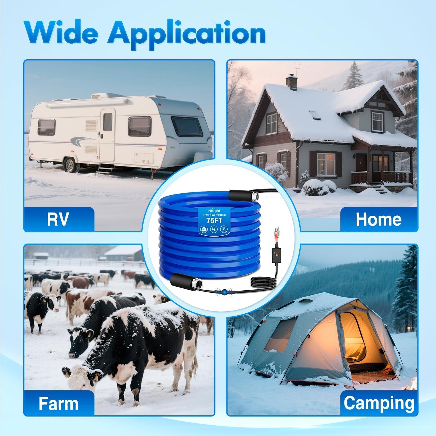image:imageNilight 75FT Heated Water Hose RV 58Inside Diameter 45F Freeze Protaction Antifreeze Garden Drinking Hoses with Saving Thermostat and Smart Heat System for Winter Camper Supply Accessories75FT