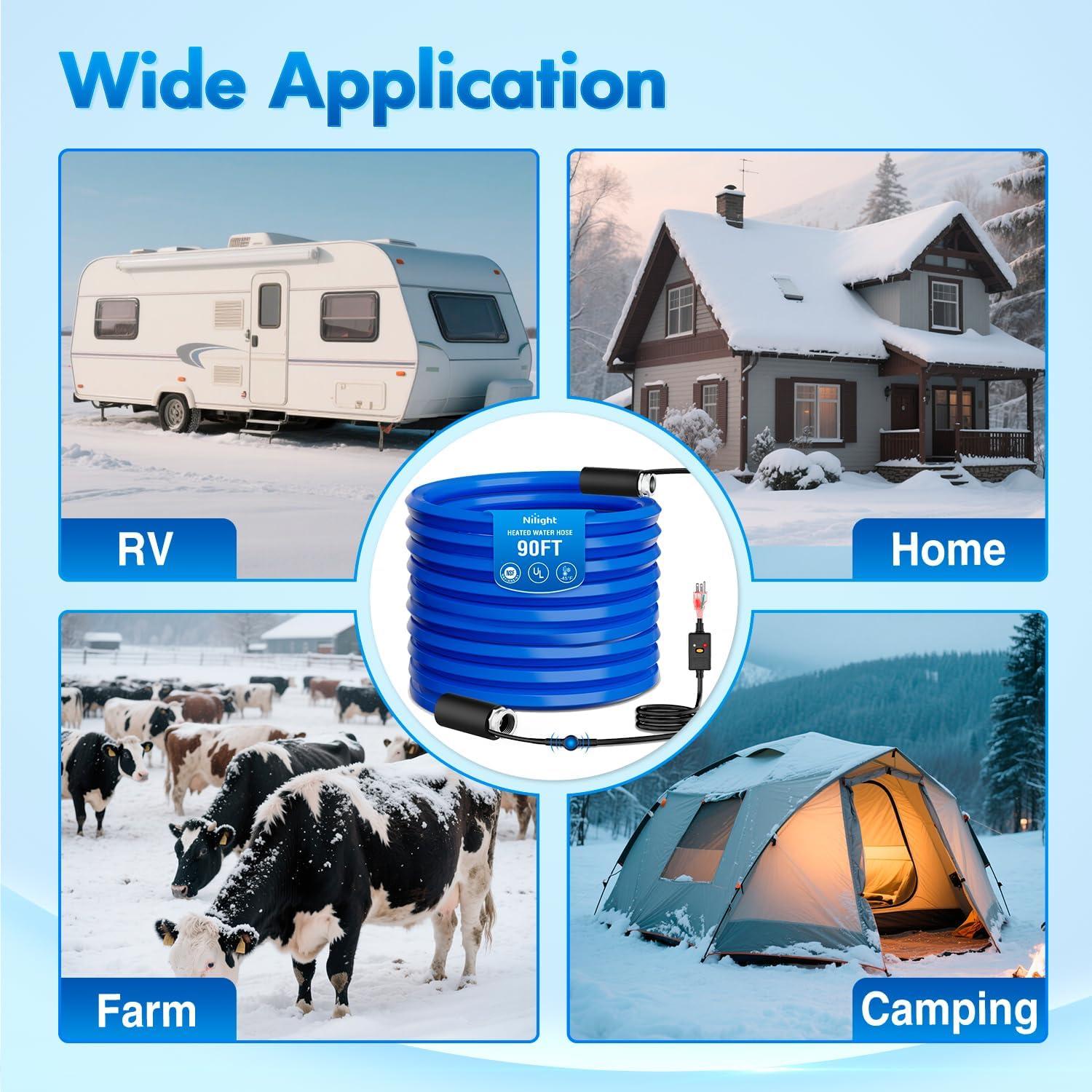 image:imageNilight 75FT Heated Water Hose RV 58Inside Diameter 45F Freeze Protaction Antifreeze Garden Drinking Hoses with Saving Thermostat and Smart Heat System for Winter Camper Supply Accessories90FT