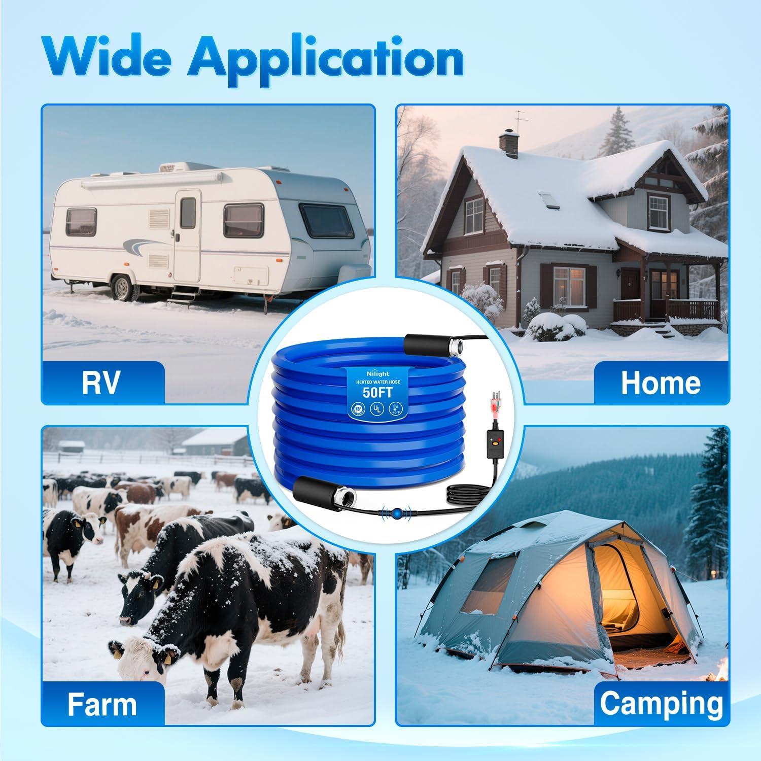 image:imageNilight 75FT Heated Water Hose RV 58Inside Diameter 45F Freeze Protaction Antifreeze Garden Drinking Hoses with Saving Thermostat and Smart Heat System for Winter Camper Supply Accessories50FT