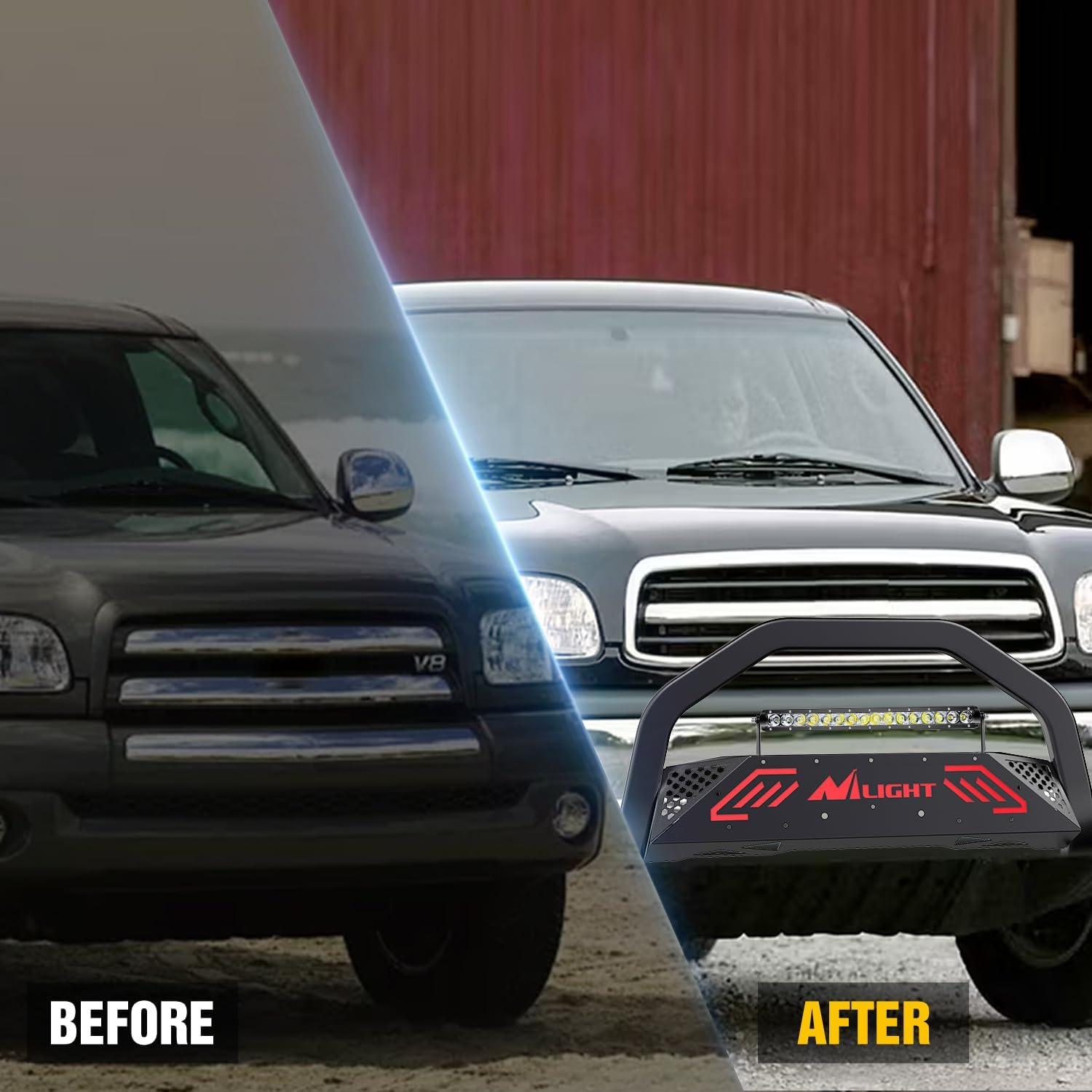 image:imageNilight Bull Bar with Light fits 20032008 Honda Pilot 20062015 Honda Ridgeline 20012006 Acura MDX Front Bumper Grille Brush Push Guard with Skid Plate Licence Plate Hole BlackToyota Tundra 19992006Sequoia 20012007