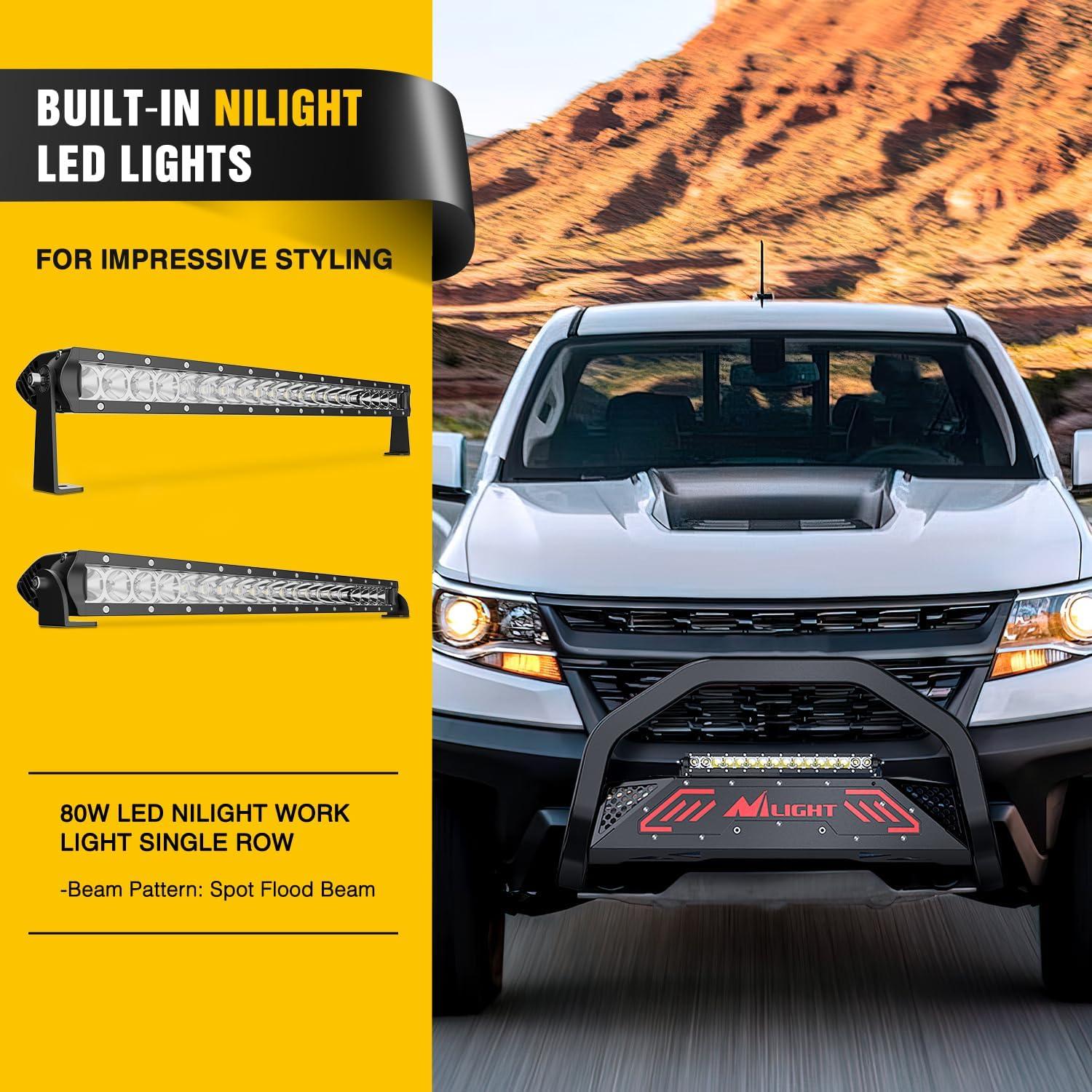 image:imageNilight Bull Bar with Light fits 20032008 Honda Pilot 20062015 Honda Ridgeline 20012006 Acura MDX Front Bumper Grille Brush Push Guard with Skid Plate Licence Plate Hole BlackChevy ColoradoGMC Canyon 20152022