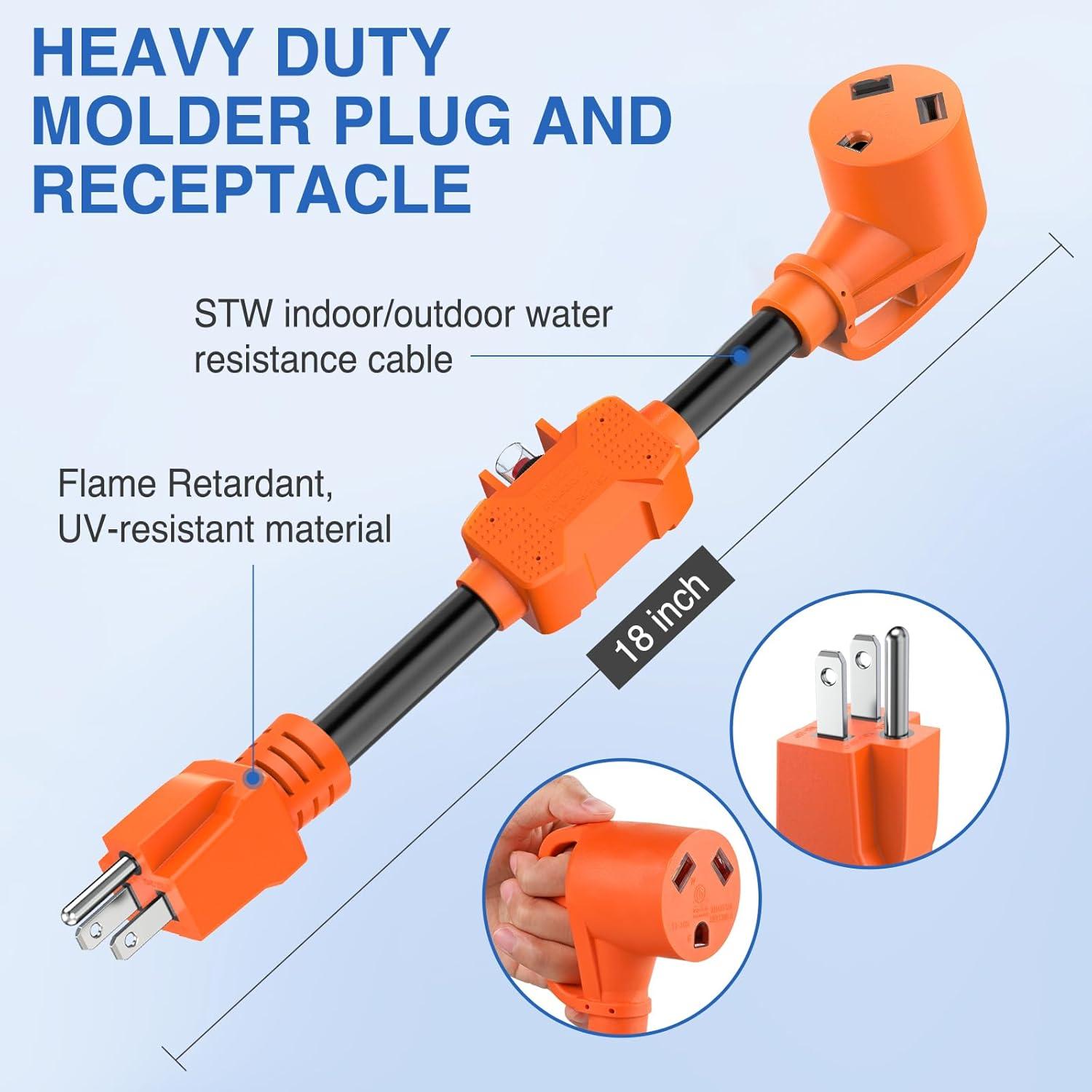 image:imageNilight Dryer Adapter Cord 30 Amp to 30 Amp 3 Prong 125V 3750 Watt Pure Copper Old Dryer Outlet to New Dryer Plug Conversion Heavy Duty 10 Gauge Wire 1030P to 1430R 30M30F15M30F w Circuit Breaker