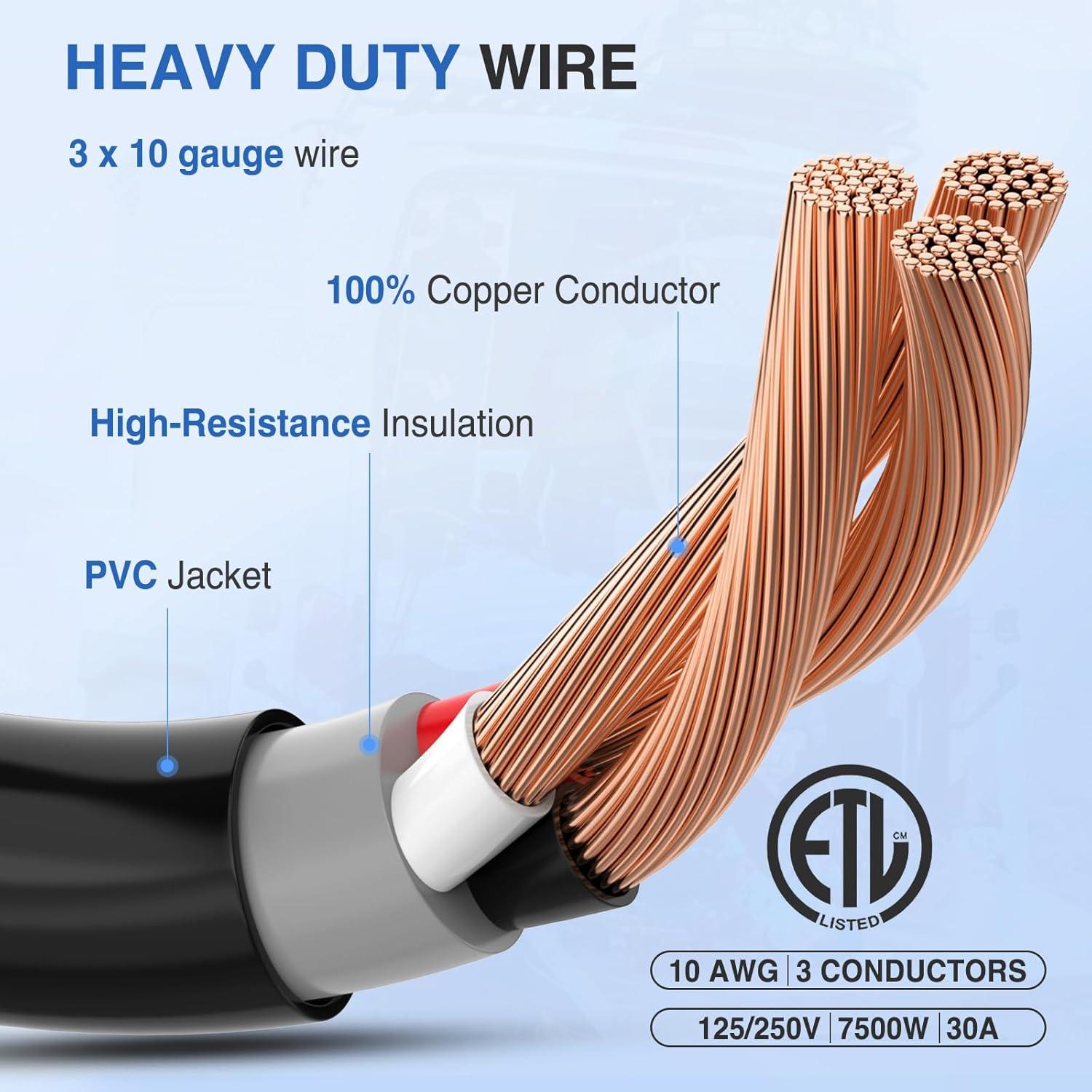 image:imageNilight Dryer Adapter Cord 30 Amp to 30 Amp 3 Prong 125V 3750 Watt Pure Copper Old Dryer Outlet to New Dryer Plug Conversion Heavy Duty 10 Gauge Wire 1030P to 1430R 30M30F1030P1030R Y Splitter