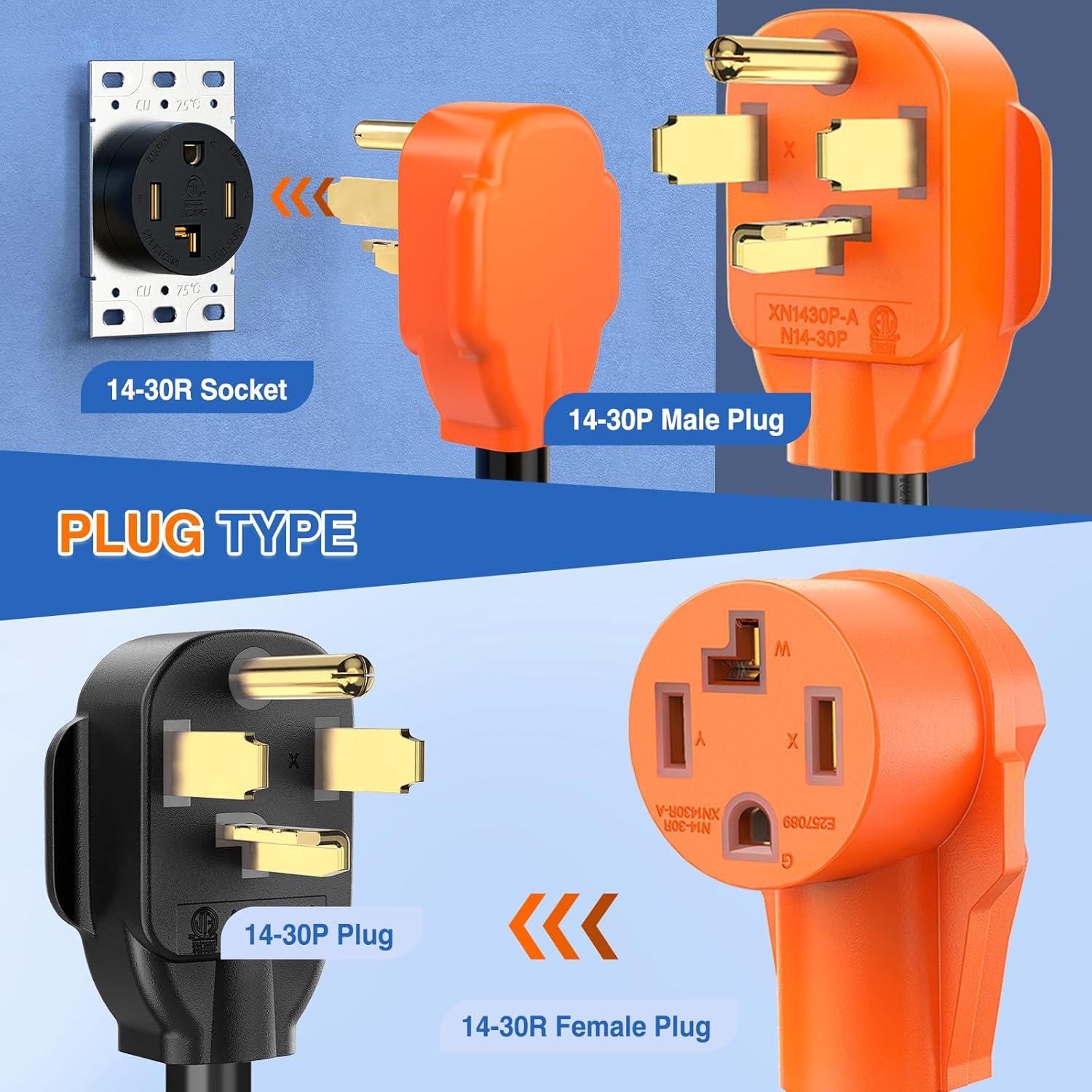 image:imageNilight Dryer Adapter Cord 30 Amp to 30 Amp 3 Prong 125V 3750 Watt Pure Copper Old Dryer Outlet to New Dryer Plug Conversion Heavy Duty 10 Gauge Wire 1030P to 1430R 30M30F1430P1430R Y Splitter