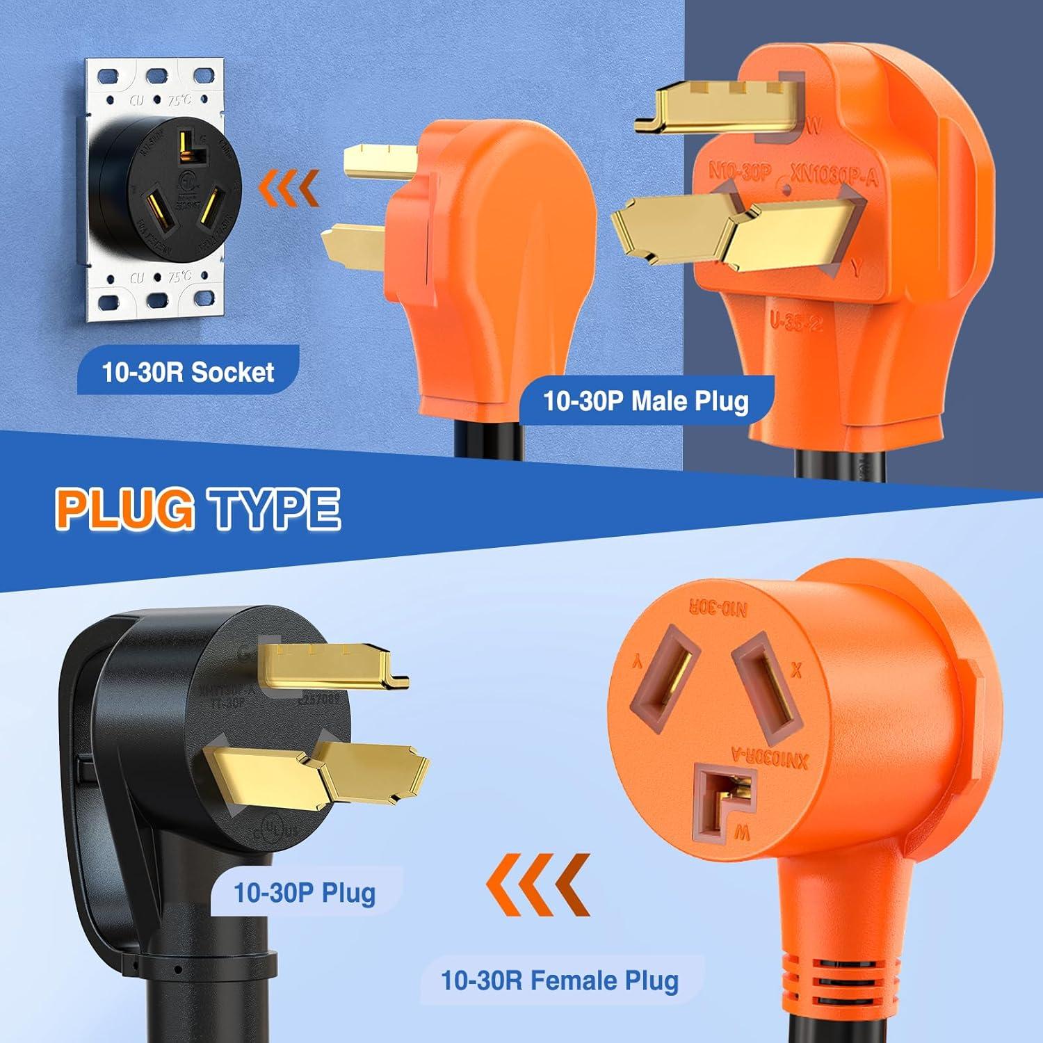 image:imageNilight Dryer Adapter Cord 30 Amp to 30 Amp 3 Prong 125V 3750 Watt Pure Copper Old Dryer Outlet to New Dryer Plug Conversion Heavy Duty 10 Gauge Wire 1030P to 1430R 30M30F1030P1030R Y Splitter