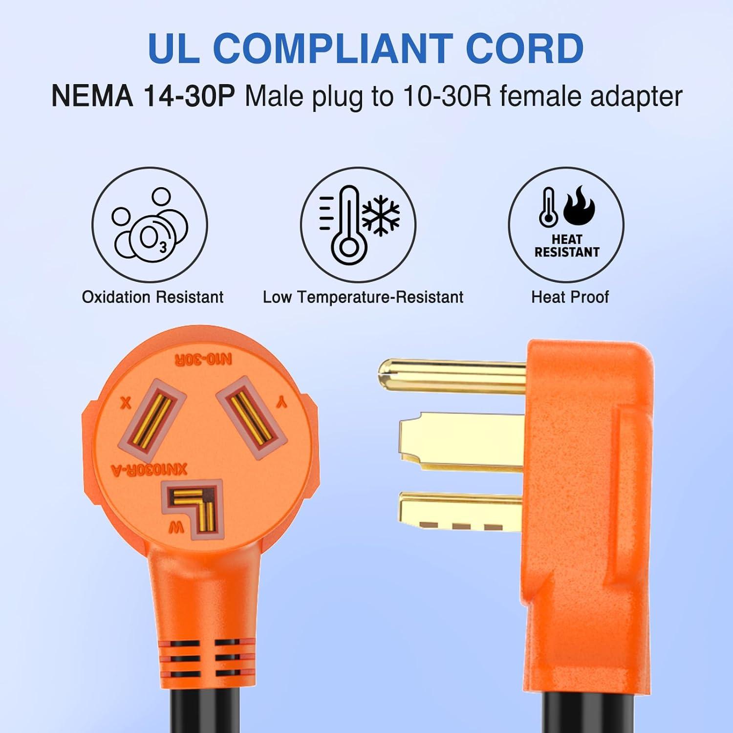 image:imageNilight Dryer Adapter Cord 30 Amp to 30 Amp 3 Prong 125V 3750 Watt Pure Copper Old Dryer Outlet to New Dryer Plug Conversion Heavy Duty 10 Gauge Wire 1030P to 1430R 30M30F1430P to 1030R