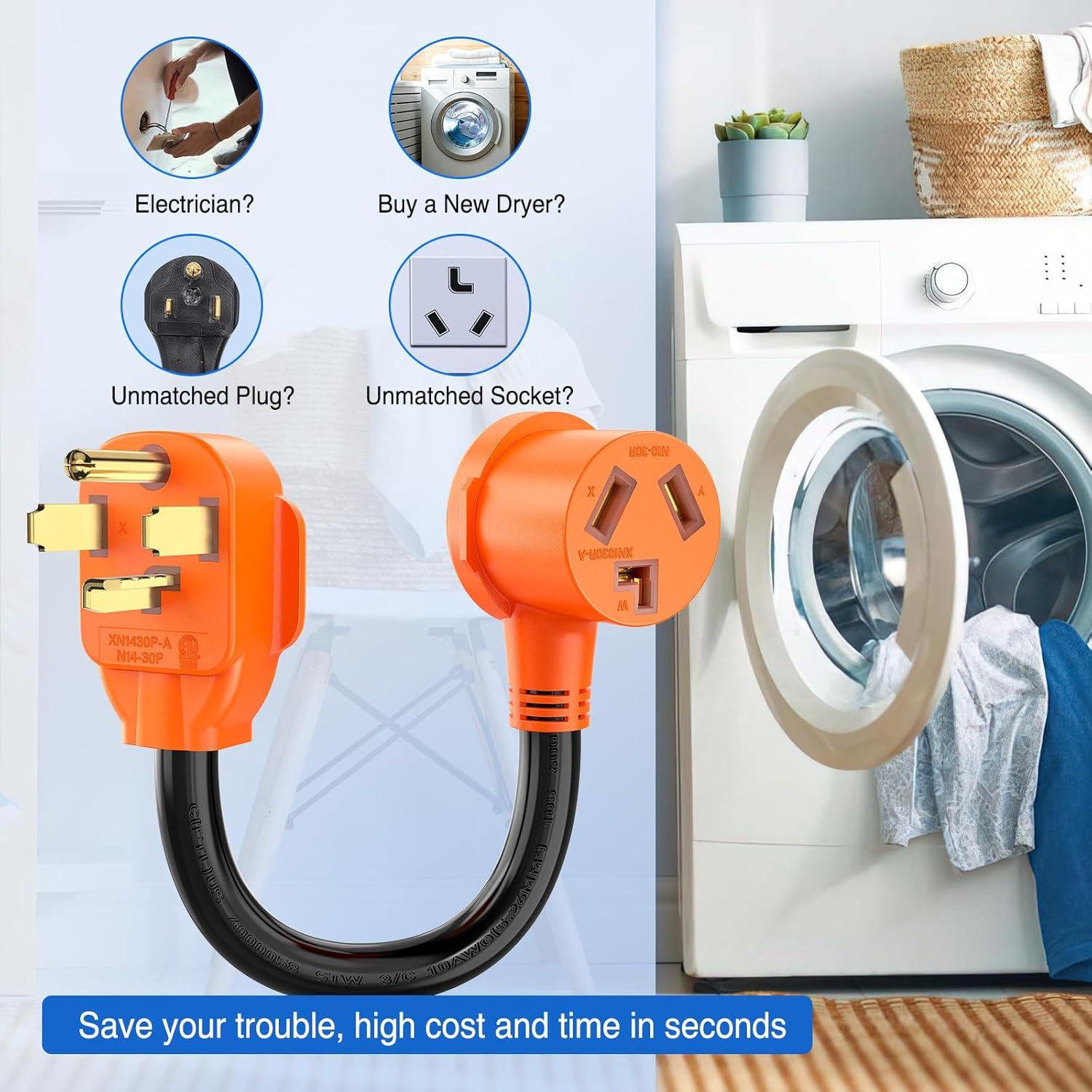 image:imageNilight Dryer Adapter Cord 30 Amp to 30 Amp 3 Prong 125V 3750 Watt Pure Copper Old Dryer Outlet to New Dryer Plug Conversion Heavy Duty 10 Gauge Wire 1030P to 1430R 30M30F1430P to 1030R