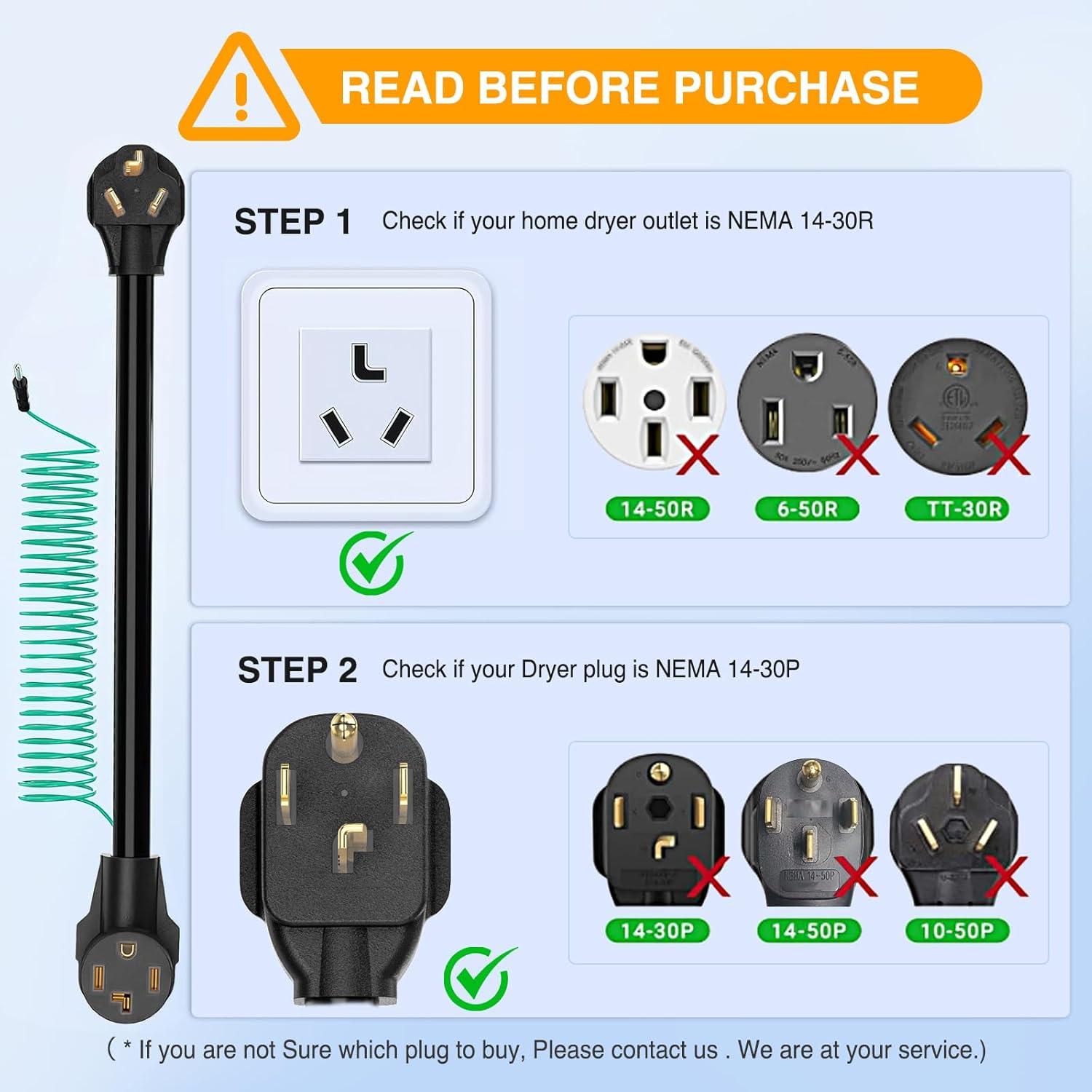 image:imageNilight Dryer Adapter Cord 30 Amp to 30 Amp 3 Prong 125V 3750 Watt Pure Copper Old Dryer Outlet to New Dryer Plug Conversion Heavy Duty 10 Gauge Wire 1030P to 1430R 30M30F1030P to 1430R wGround Wire Black