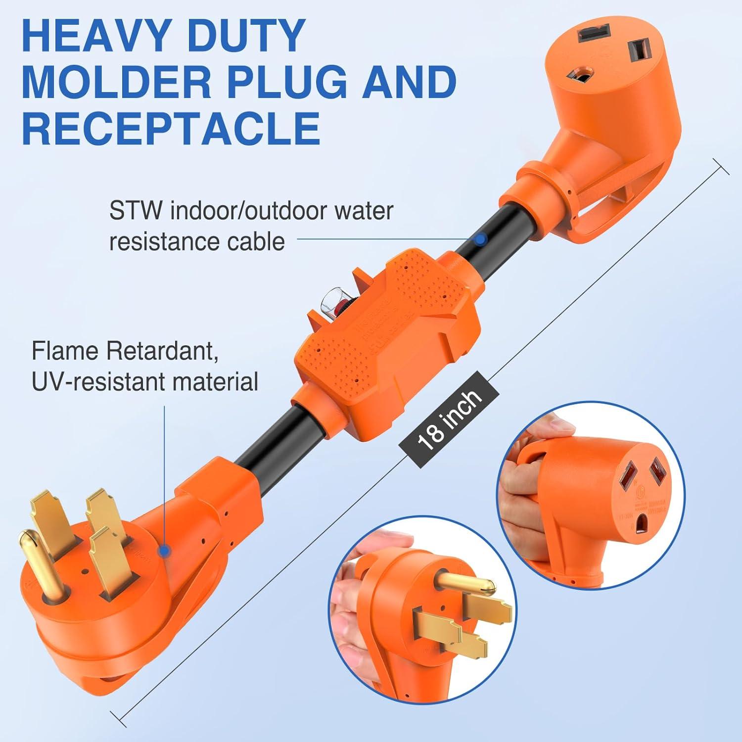 image:imageNilight Dryer Adapter Cord 30 Amp to 30 Amp 3 Prong 125V 3750 Watt Pure Copper Old Dryer Outlet to New Dryer Plug Conversion Heavy Duty 10 Gauge Wire 1030P to 1430R 30M30F50M30F w Circuit Breaker