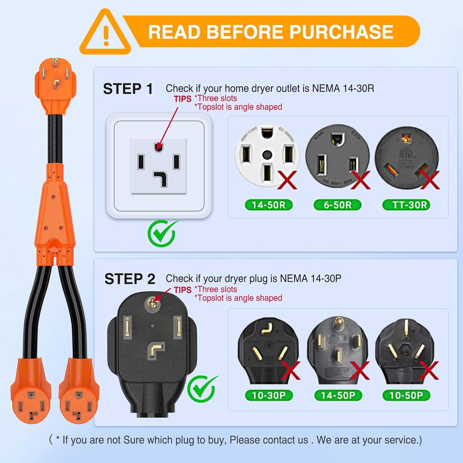 image:imageNilight Dryer Adapter Cord 30 Amp to 30 Amp 3 Prong 125V 3750 Watt Pure Copper Old Dryer Outlet to New Dryer Plug Conversion Heavy Duty 10 Gauge Wire 1030P to 1430R 30M30F1430P1430R Y Splitter