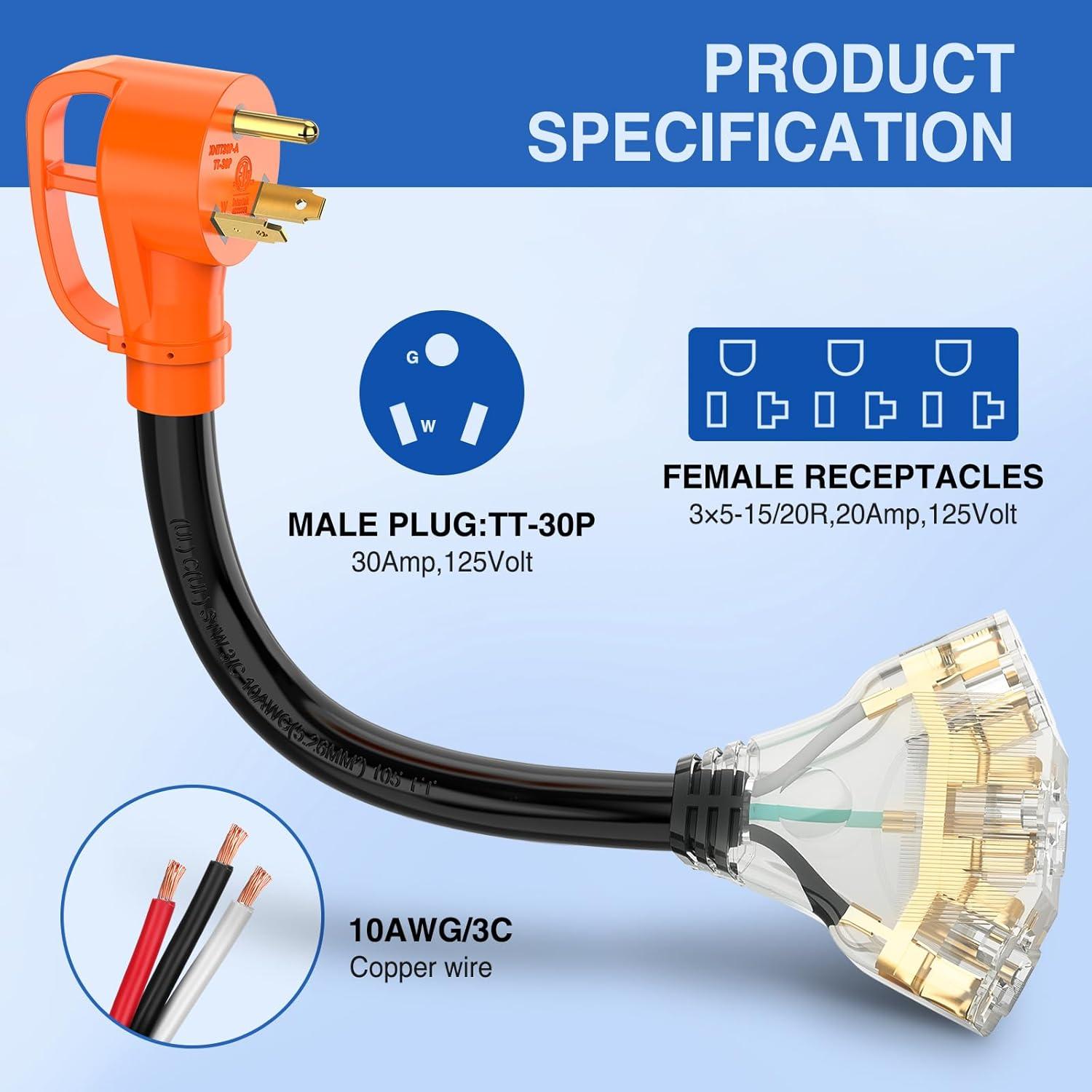 image:imageNilight Dryer Adapter Cord 30 Amp to 30 Amp 3 Prong 125V 3750 Watt Pure Copper Old Dryer Outlet to New Dryer Plug Conversion Heavy Duty 10 Gauge Wire 1030P to 1430R 30M30FTT30P to 515R520R 3Prong