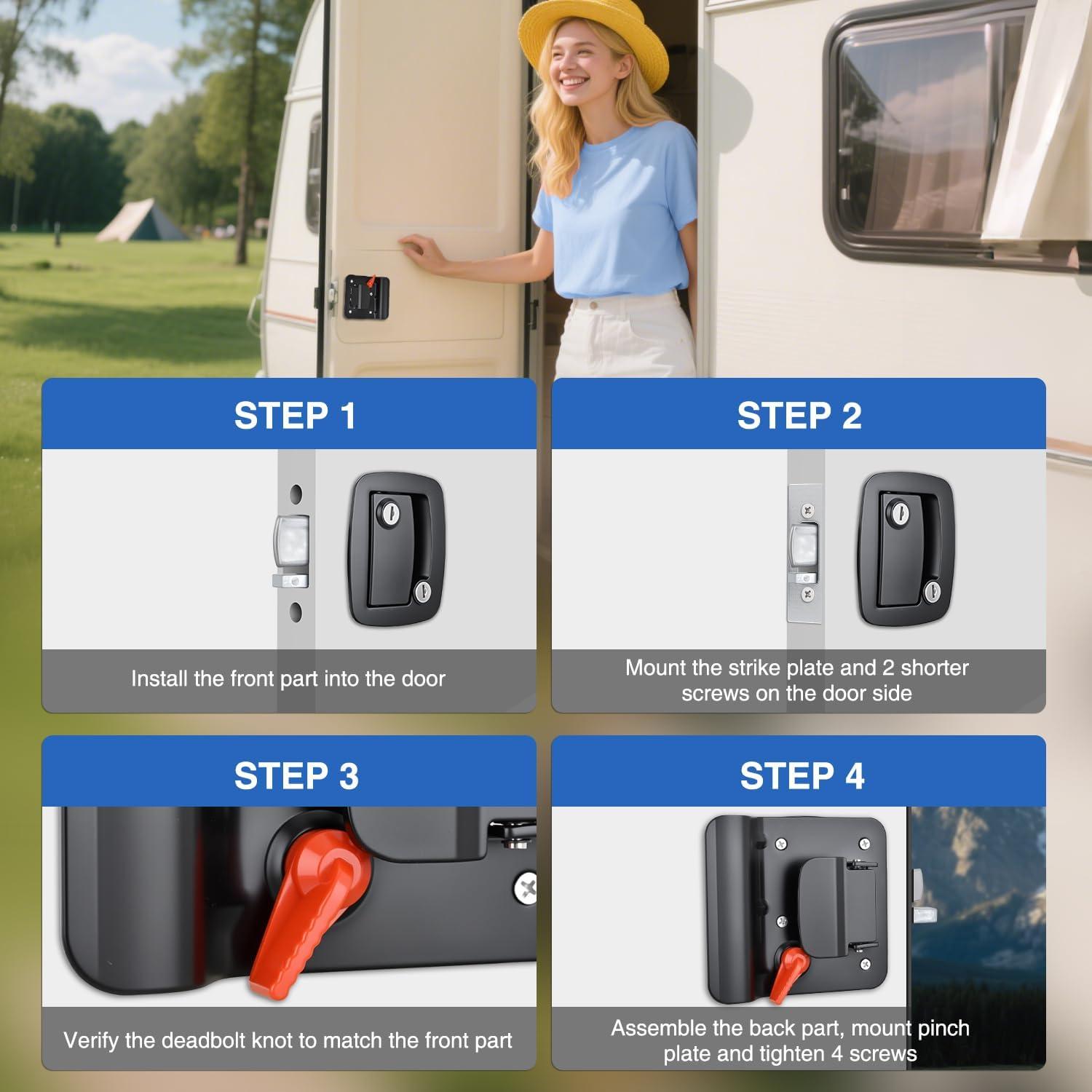image:imageNilight RV Door Lock Replacement with Paddle Deadbolt 100 Zinc Alloy Entry Locks Handle Latch 4 Keys Heavy Duty Enclosed Camping Locking Kit Fits RVs Campers Travel Trailers Horse Cargo HaulersBlack