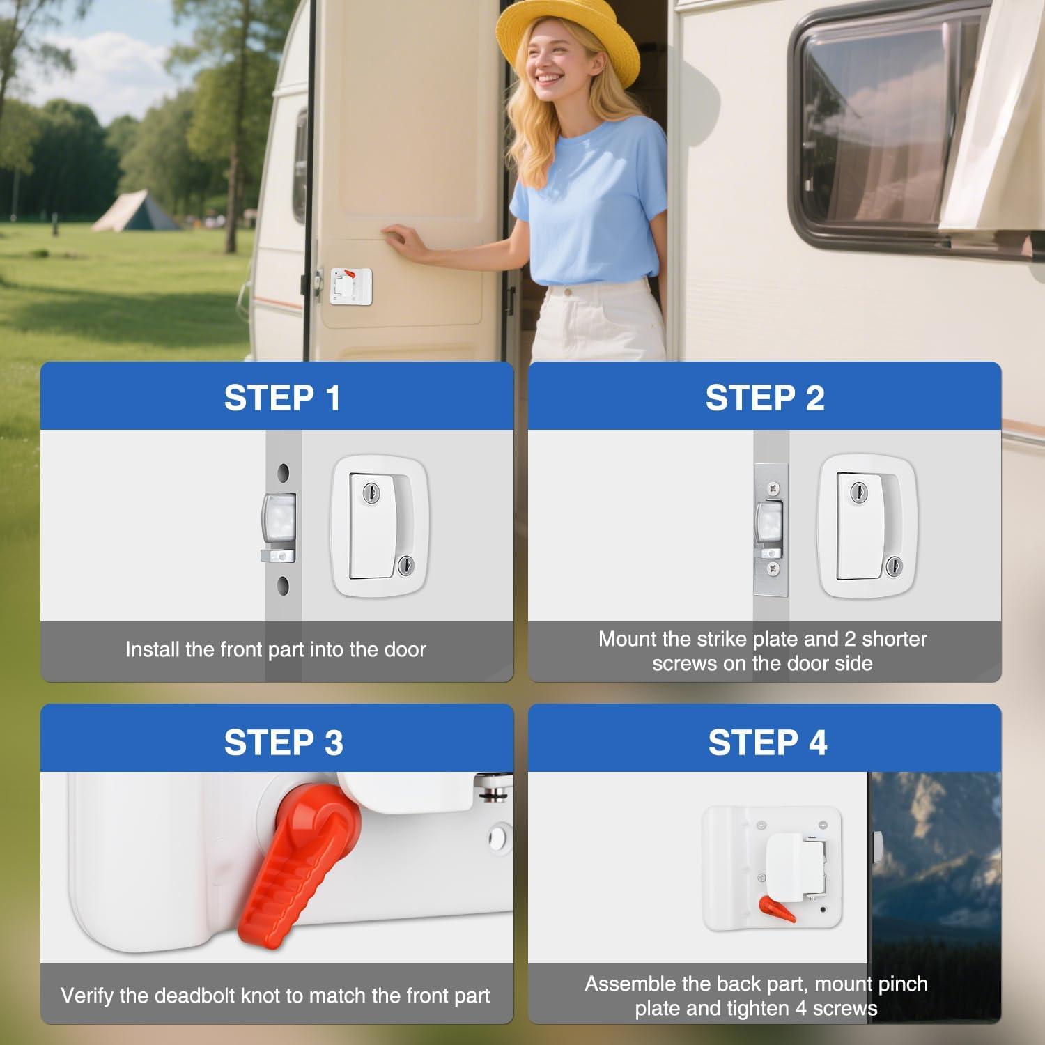 image:imageNilight RV Door Lock Replacement with Paddle Deadbolt 100 Zinc Alloy Entry Locks Handle Latch 4 Keys Heavy Duty Enclosed Camping Locking Kit Fits RVs Campers Travel Trailers Horse Cargo HaulersWhite