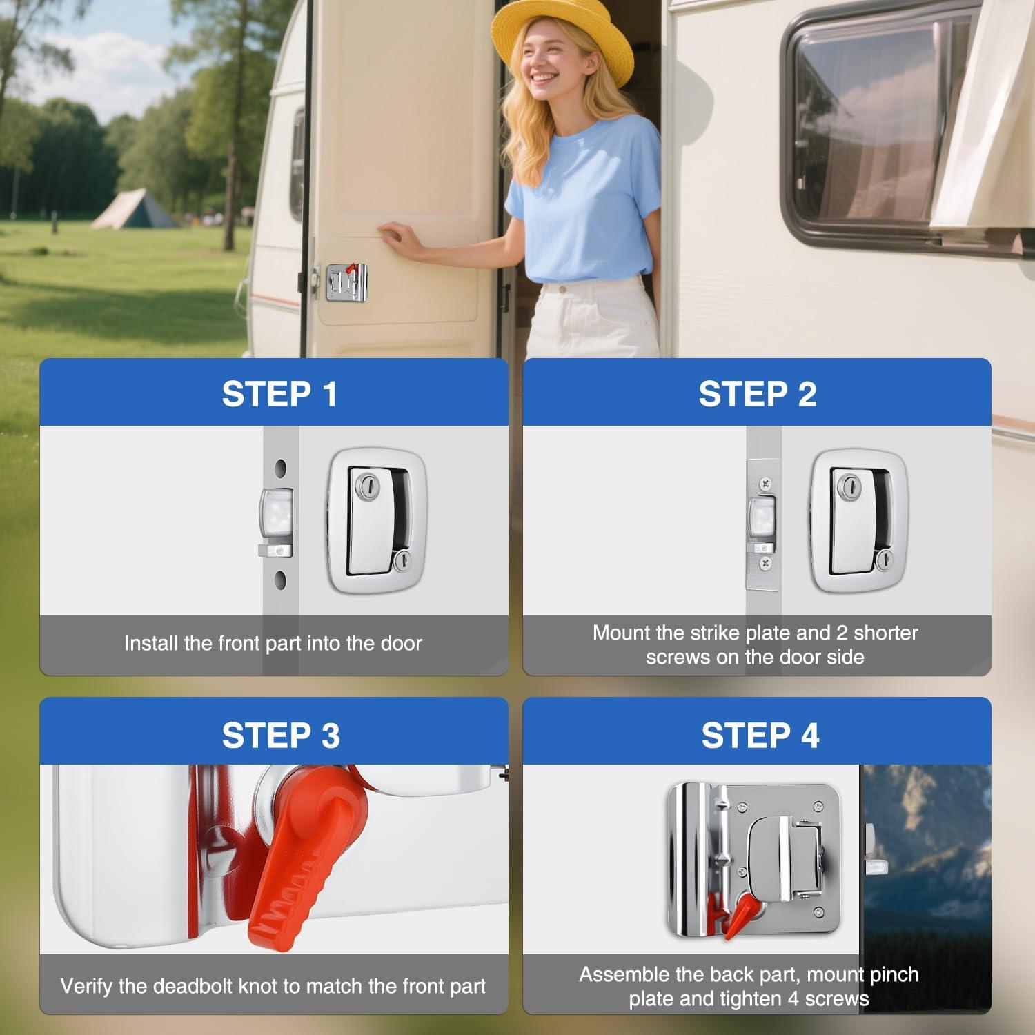 image:imageNilight RV Door Lock Replacement with Paddle Deadbolt 100 Zinc Alloy Entry Locks Handle Latch 4 Keys Heavy Duty Enclosed Camping Locking Kit Fits RVs Campers Travel Trailers Horse Cargo HaulersChrome