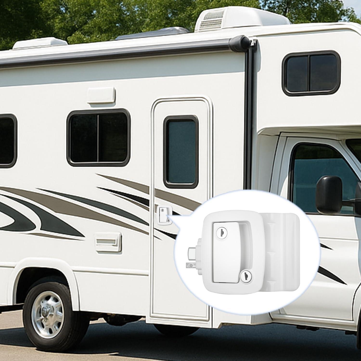 image:imageNilight RV Door Lock Replacement with Paddle Deadbolt 100 Zinc Alloy Entry Locks Handle Latch 4 Keys Heavy Duty Enclosed Camping Locking Kit Fits RVs Campers Travel Trailers Horse Cargo HaulersWhite