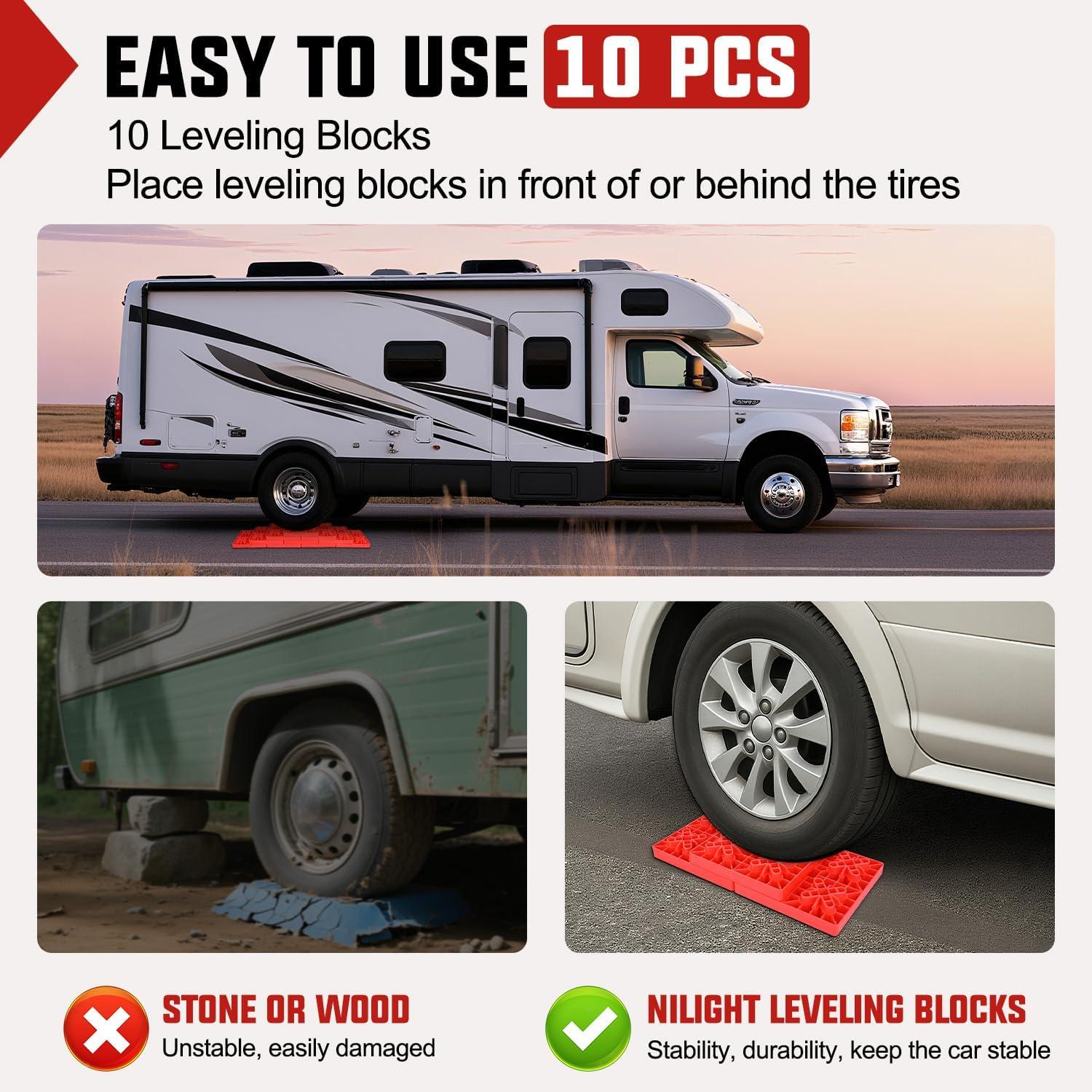 image:imageNilight RV Leveling Blocks 10 Pack Interlocking Design Stabilizer Block Customizable Height with Carrying Bag for Rv Camper Travel Trailer10 Pack