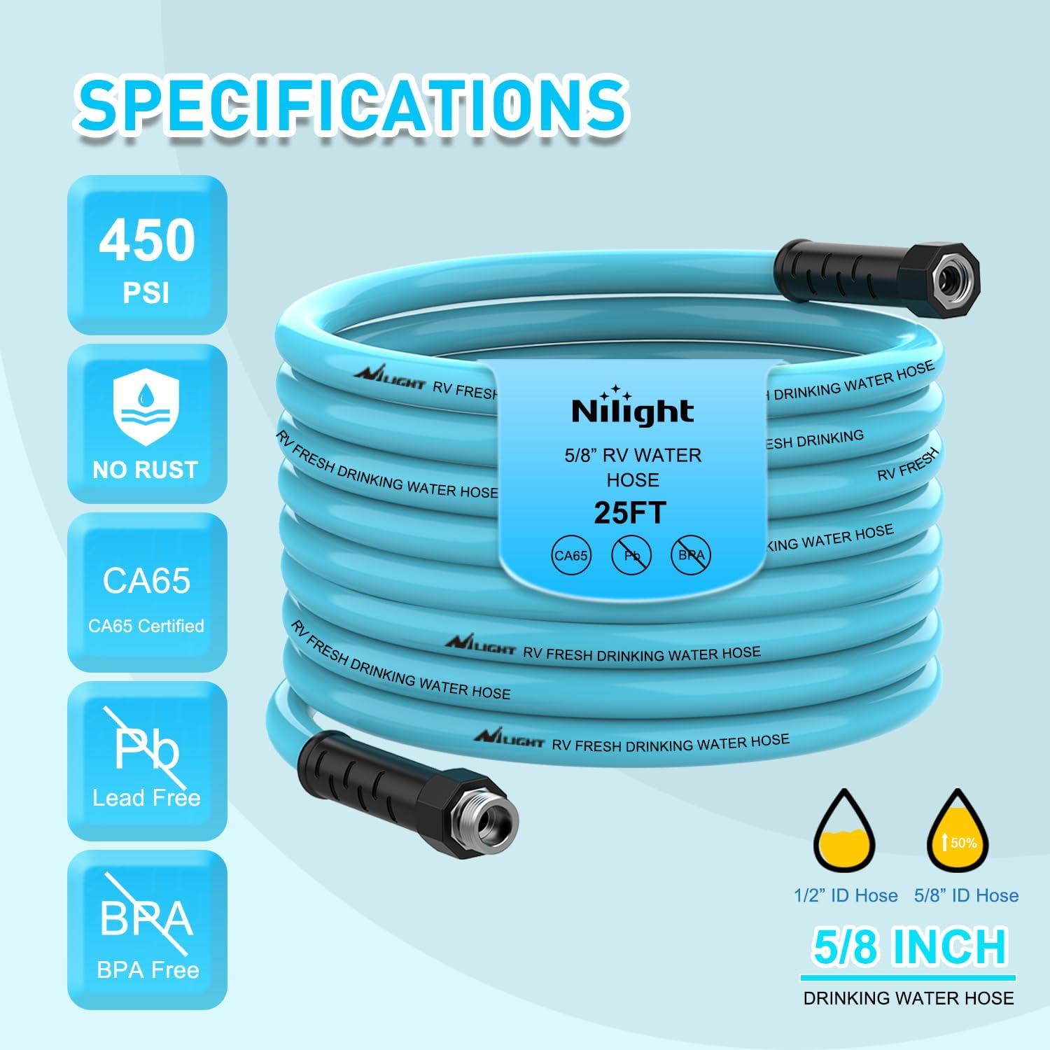 image:imageNilight RV Water Hose 25FT Garden Drinking Hoses with Storage Bag Leakproof AntiKink 58 Inner Diameter Flexible Lightweight Freshwater Hose for RVs Campers Travel Trailer Boat Car Wash AccessoriesClearTransparent