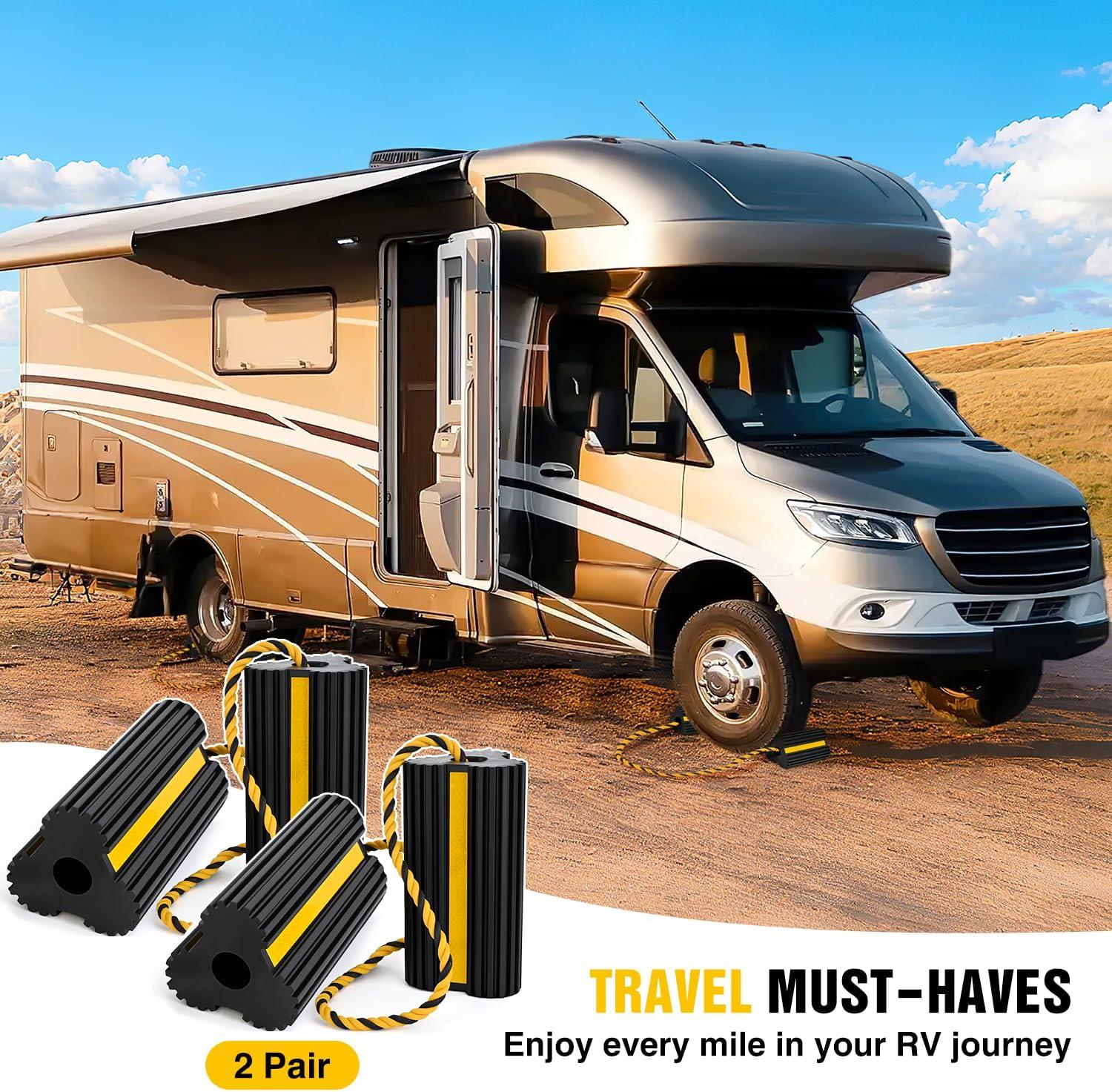 image:imageNilight Wheel Chocks RV Car Heavy Duty Rubber Tire Chock Blocks Stopper Yellow Reflective Strips Stabilizer 4 Pack with Rope for RVs Cars Travel Trailers Campers Trucks Motorcycle Accessories Parking4 Pack Wheel Chocks