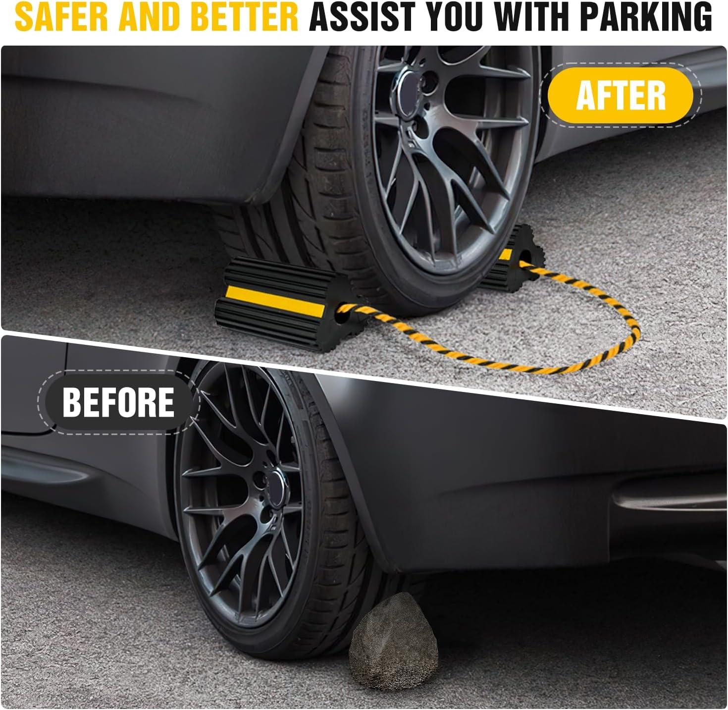 image:imageNilight Wheel Chocks RV Car Heavy Duty Rubber Tire Chock Blocks Stopper Yellow Reflective Strips Stabilizer 4 Pack with Rope for RVs Cars Travel Trailers Campers Trucks Motorcycle Accessories Parking4 Pack Wheel Chocks
