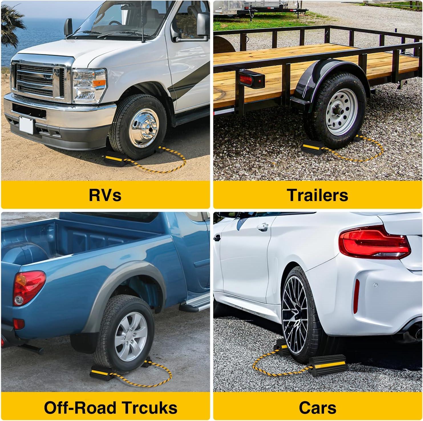 image:imageNilight Wheel Chocks RV Car Heavy Duty Rubber Tire Chock Blocks Stopper Yellow Reflective Strips Stabilizer 4 Pack with Rope for RVs Cars Travel Trailers Campers Trucks Motorcycle Accessories Parking4 Pack Wheel Chocks