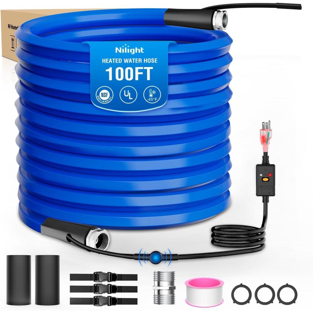image:imageNilight 100FT Heated Water Hose RV 58Inside Diameter 45F Freeze Protaction Antifreeze Garden Drinking Hoses with Saving Thermostat and Smart Heat System for Winter Camper Supply Accessories