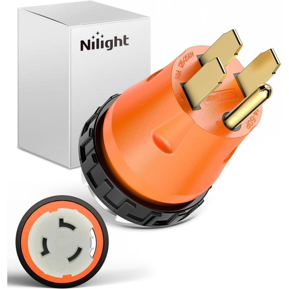 image:imageNilight 30 Amp to 50Amp RV Power Adapter 3 Prong 125250 Volt Heavy Duty Converter TT30P to 1450R 30A Male Plug to 50A Female Receptacle for Camper Caravan Trailer Generator50A Male to 50A Twist Lock Female
