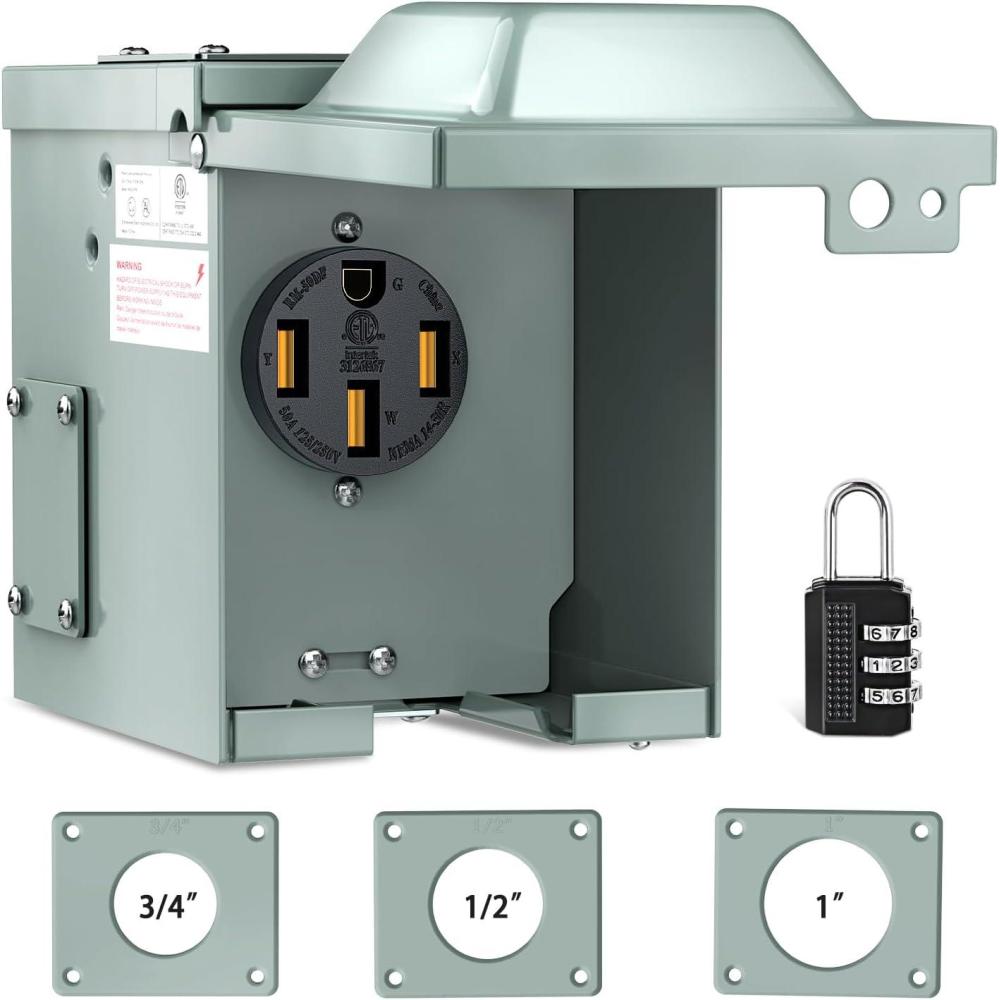 image:imageNilight 50AMP RV EV Power Outlet Box 125250V NEMA 1450R Receptacle Heavy Duty Predrilled ETL Listed Enclosed Lockable Box Waterproof for Camper Caravan Motorhome Van50A Outlet Box