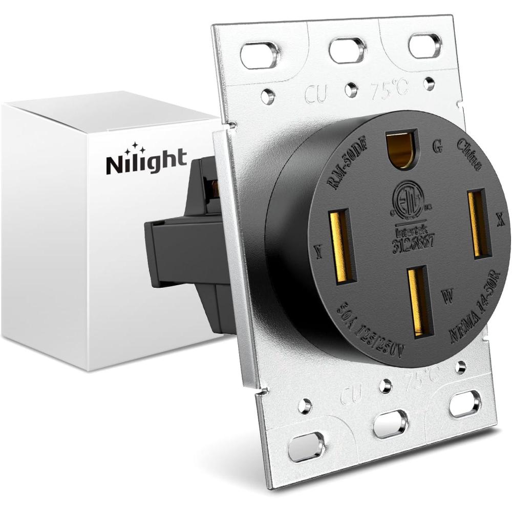 image:imageNilight 50AMP RV EV Power Outlet Box 125250V NEMA 1450R Receptacle Heavy Duty Predrilled ETL Listed Enclosed Lockable Box Waterproof for Camper Caravan Motorhome Van50A Outlet Panel