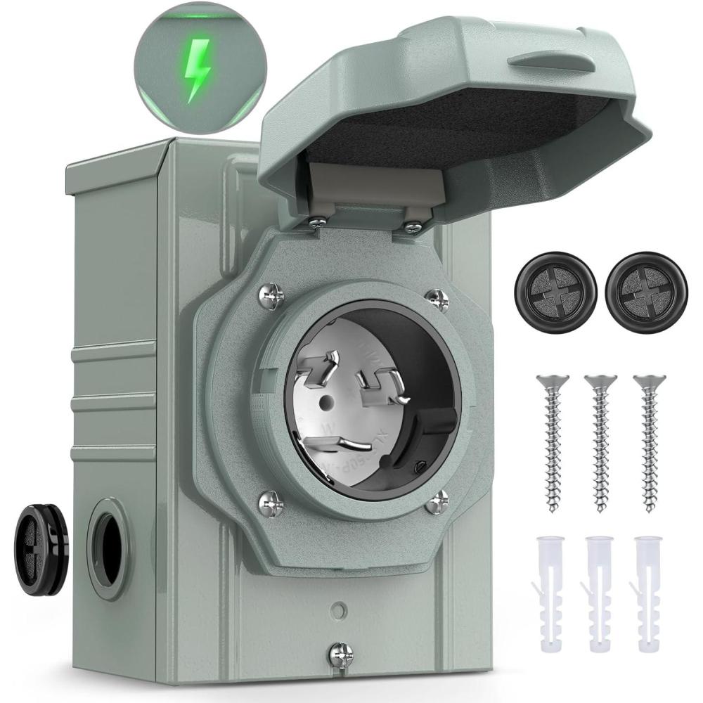 image:imageNilight 50AMP RV EV Power Outlet Box 125250V NEMA 1450R Receptacle Heavy Duty Predrilled ETL Listed Enclosed Lockable Box Waterproof for Camper Caravan Motorhome Van50A Generator Box 3 Prong