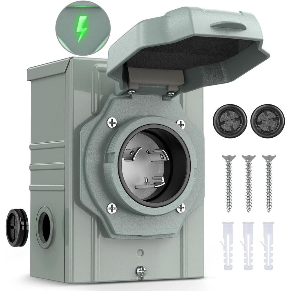 image:imageNilight 50AMP RV EV Power Outlet Box 125250V NEMA 1450R Receptacle Heavy Duty Predrilled ETL Listed Enclosed Lockable Box Waterproof for Camper Caravan Motorhome Van30A Generator Box 3 Prong