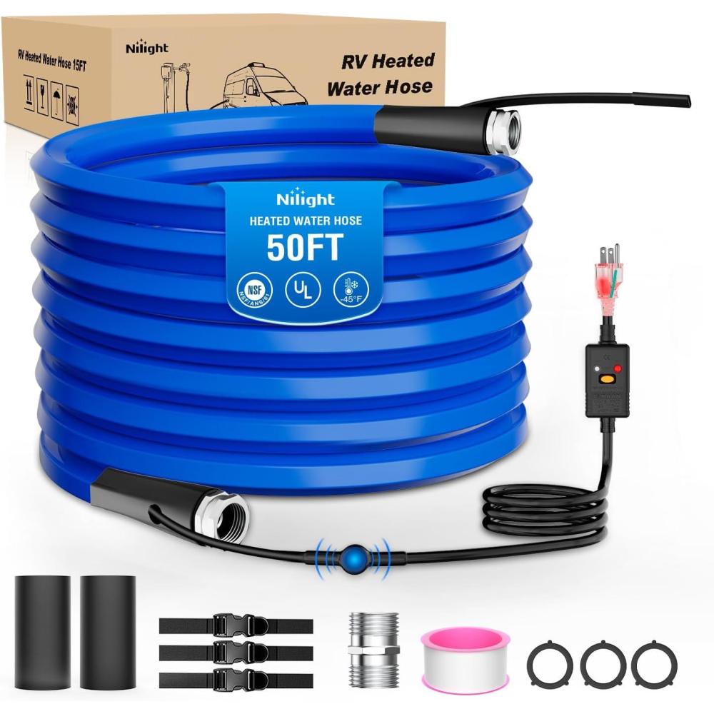 image:imageNilight 75FT Heated Water Hose RV 58Inside Diameter 45F Freeze Protaction Antifreeze Garden Drinking Hoses with Saving Thermostat and Smart Heat System for Winter Camper Supply Accessories50FT