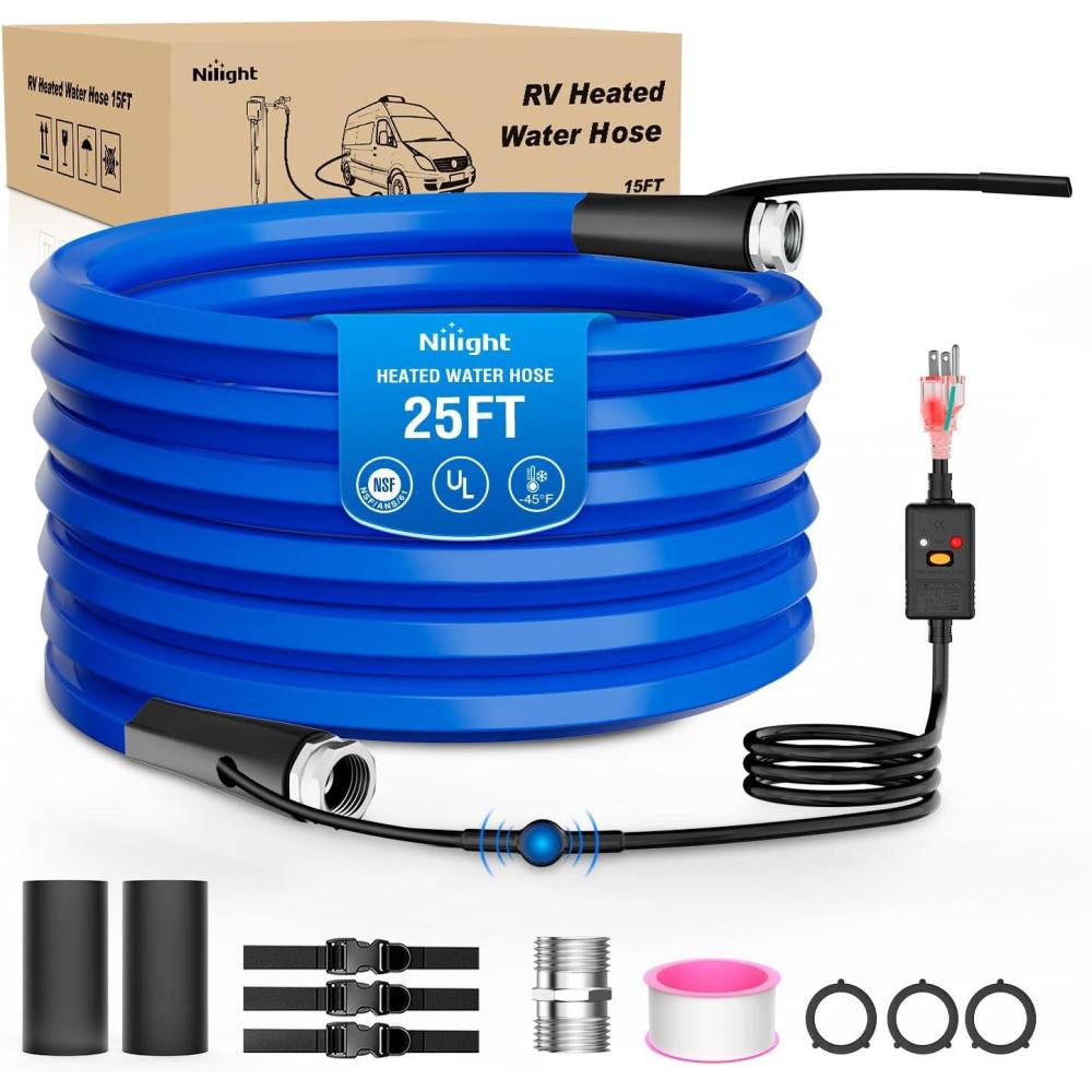 image:imageNilight 75FT Heated Water Hose RV 58Inside Diameter 45F Freeze Protaction Antifreeze Garden Drinking Hoses with Saving Thermostat and Smart Heat System for Winter Camper Supply Accessories25FT