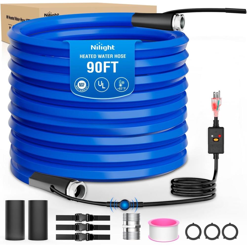 image:imageNilight 75FT Heated Water Hose RV 58Inside Diameter 45F Freeze Protaction Antifreeze Garden Drinking Hoses with Saving Thermostat and Smart Heat System for Winter Camper Supply Accessories90FT