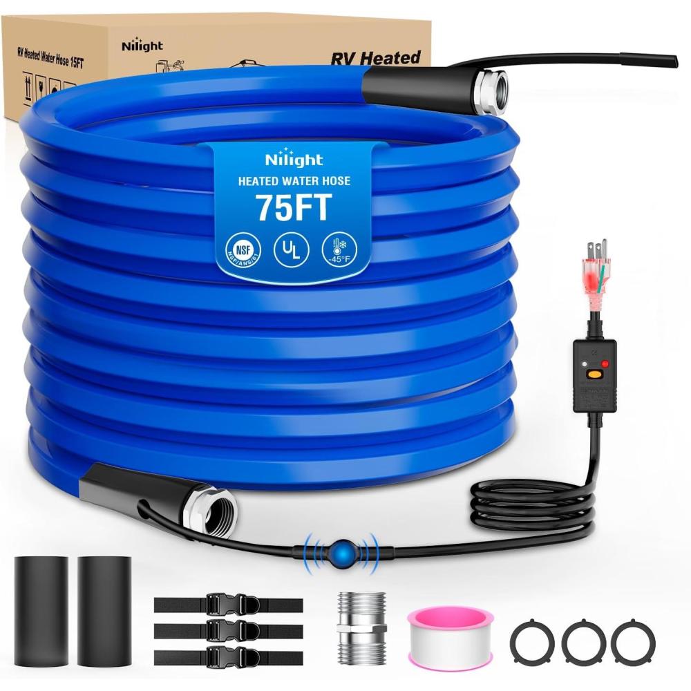 image:imageNilight 75FT Heated Water Hose RV 58Inside Diameter 45F Freeze Protaction Antifreeze Garden Drinking Hoses with Saving Thermostat and Smart Heat System for Winter Camper Supply Accessories75FT