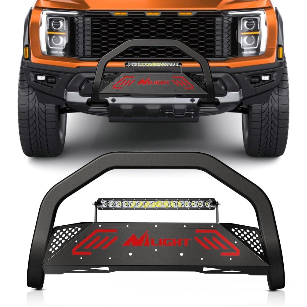 image:imageNilight Bull Bar with Light fits 20032008 Honda Pilot 20062015 Honda Ridgeline 20012006 Acura MDX Front Bumper Grille Brush Push Guard with Skid Plate Licence Plate Hole BlackFord F150 20042023