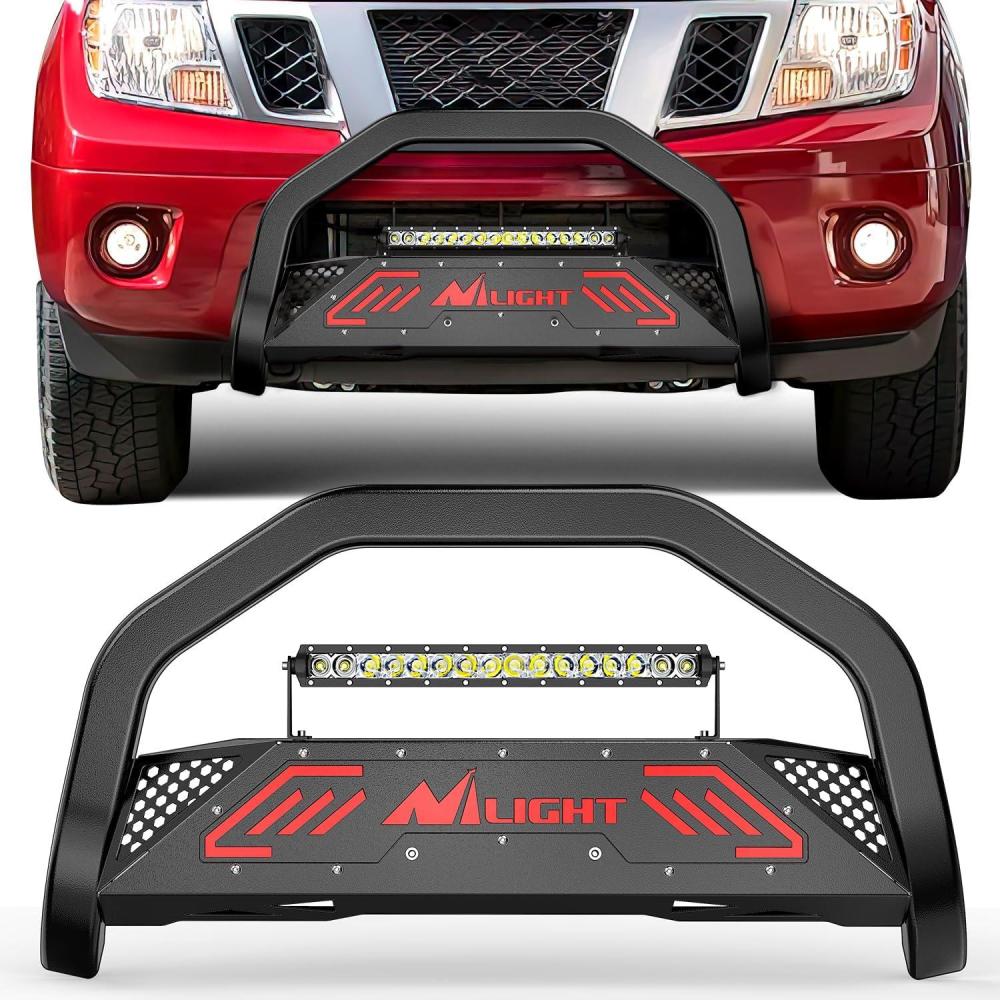 image:imageNilight Bull Bar with Light fits 20032008 Honda Pilot 20062015 Honda Ridgeline 20012006 Acura MDX Front Bumper Grille Brush Push Guard with Skid Plate Licence Plate Hole BlackNissan Frontier 20052021