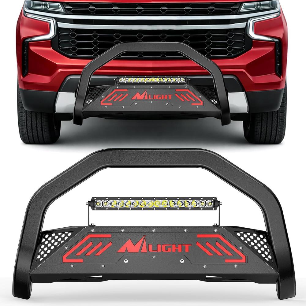 image:imageNilight Bull Bar with Light fits 20032008 Honda Pilot 20062015 Honda Ridgeline 20012006 Acura MDX Front Bumper Grille Brush Push Guard with Skid Plate Licence Plate Hole BlackChevy TahoeSuburban20212024Excl High Country