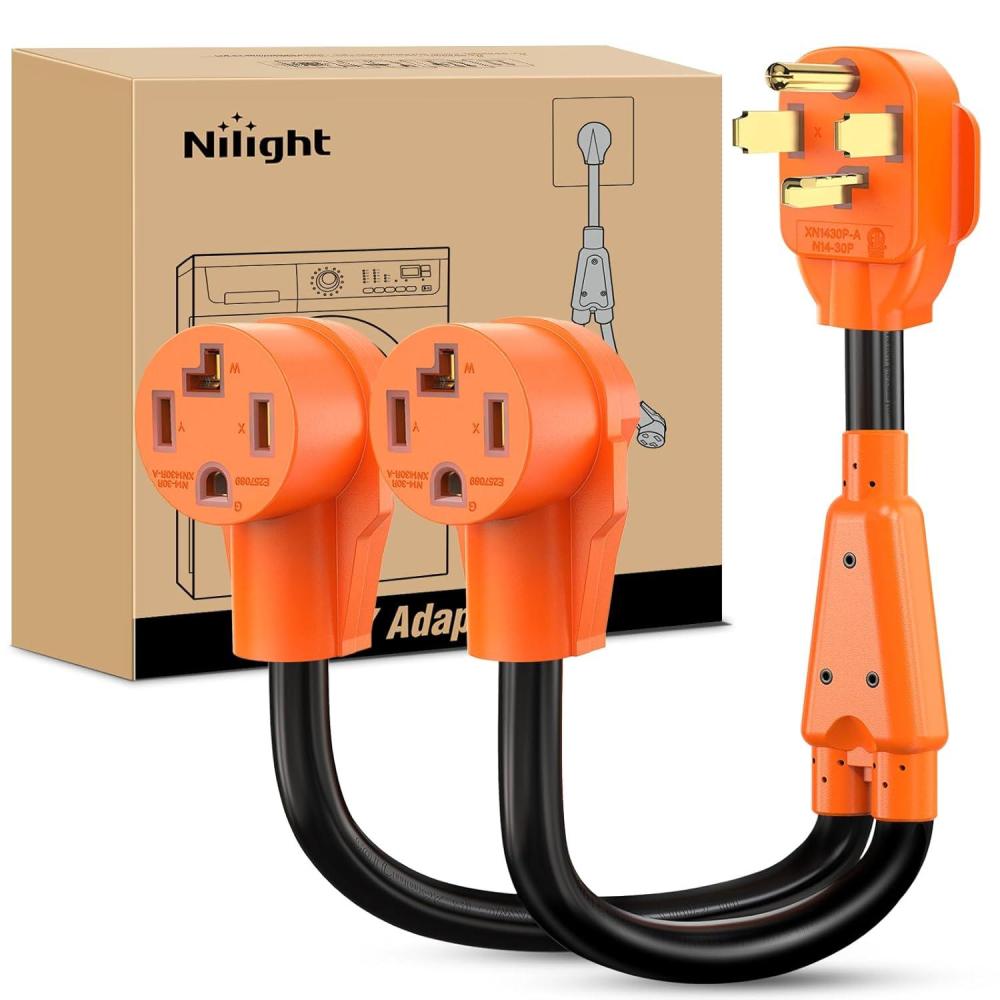 image:imageNilight Dryer Adapter Cord 30 Amp to 30 Amp 3 Prong 125V 3750 Watt Pure Copper Old Dryer Outlet to New Dryer Plug Conversion Heavy Duty 10 Gauge Wire 1030P to 1430R 30M30F1430P1430R Y Splitter