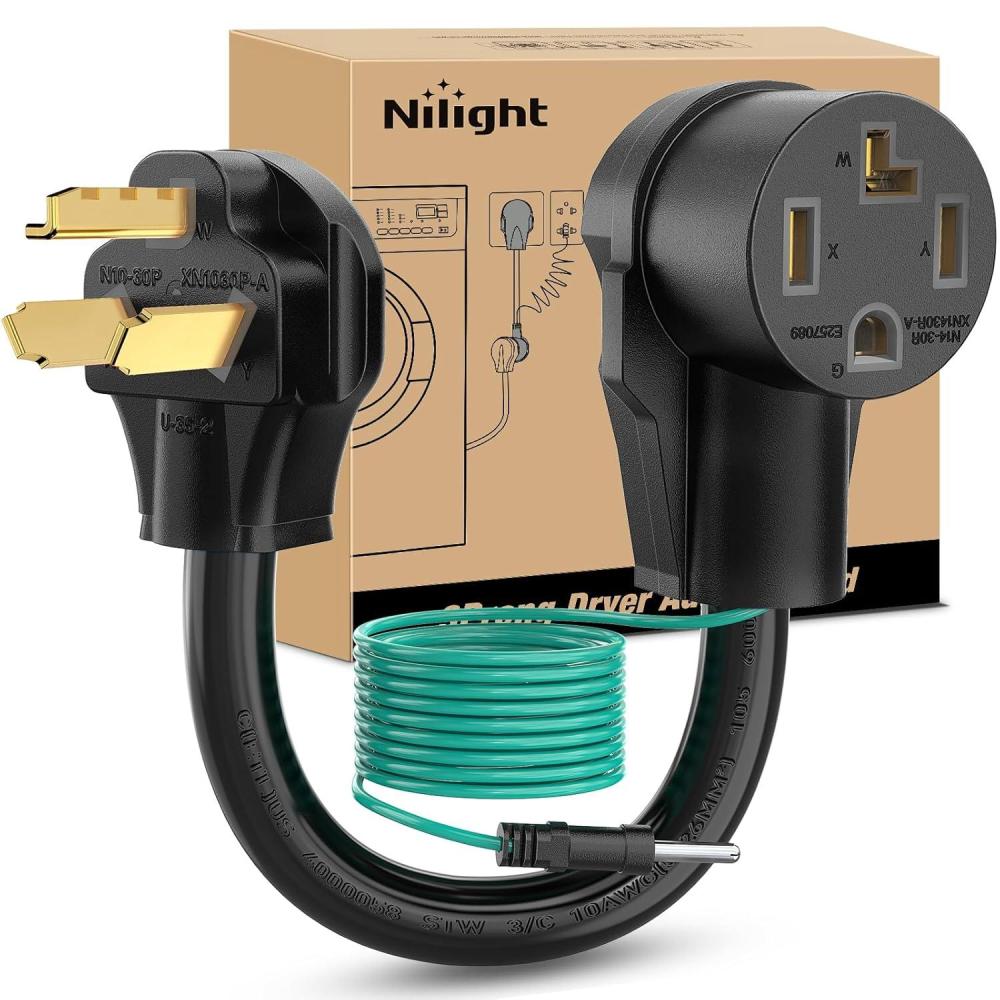 image:imageNilight Dryer Adapter Cord 30 Amp to 30 Amp 3 Prong 125V 3750 Watt Pure Copper Old Dryer Outlet to New Dryer Plug Conversion Heavy Duty 10 Gauge Wire 1030P to 1430R 30M30F1030P to 1430R wGround Wire Black
