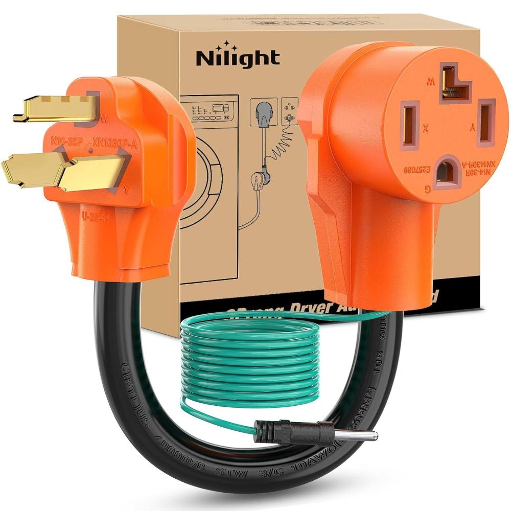 image:imageNilight Dryer Adapter Cord 30 Amp to 30 Amp 3 Prong 125V 3750 Watt Pure Copper Old Dryer Outlet to New Dryer Plug Conversion Heavy Duty 10 Gauge Wire 1030P to 1430R 30M30F1030P to 1430R wGround Wire
