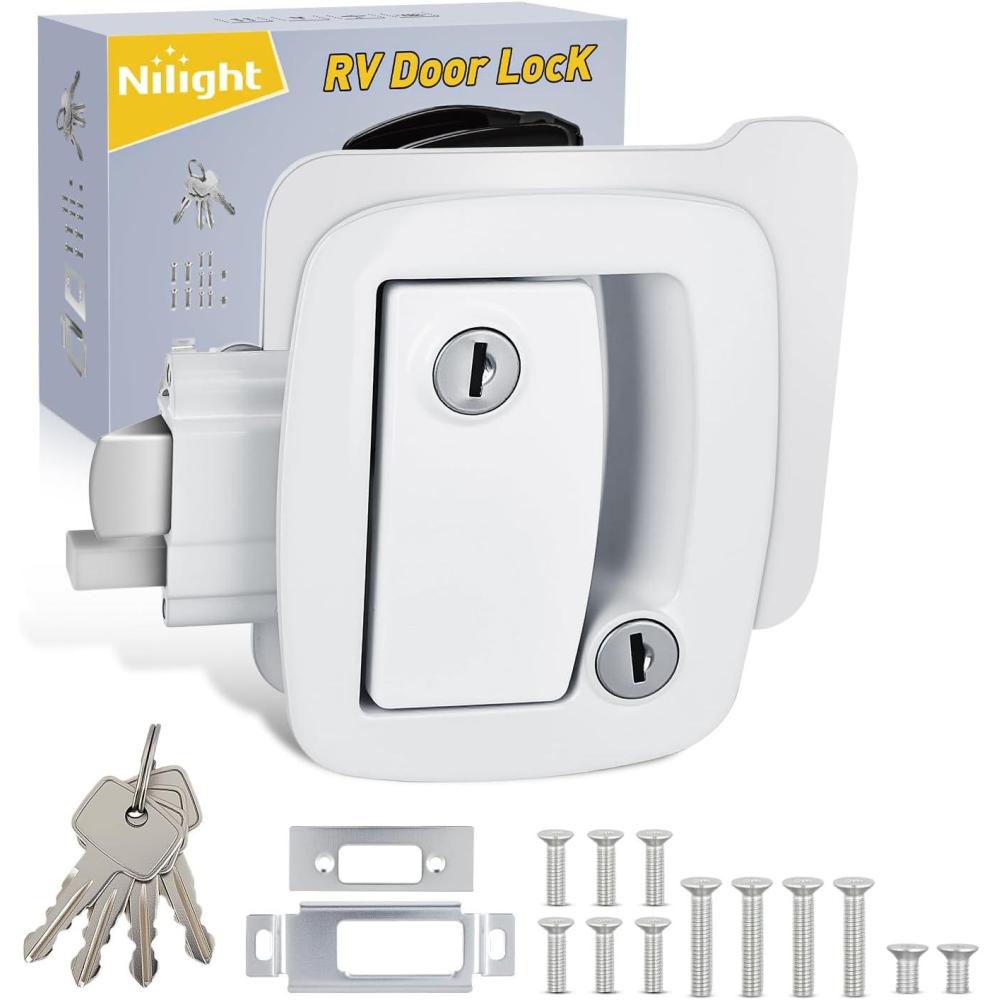 image:imageNilight RV Door Lock Replacement with Paddle Deadbolt 100 Zinc Alloy Entry Locks Handle Latch 4 Keys Heavy Duty Enclosed Camping Locking Kit Fits RVs Campers Travel Trailers Horse Cargo HaulersWhite
