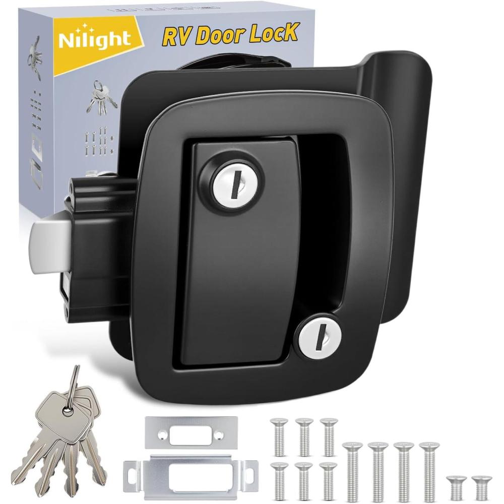 image:imageNilight RV Door Lock Replacement with Paddle Deadbolt 100 Zinc Alloy Entry Locks Handle Latch 4 Keys Heavy Duty Enclosed Camping Locking Kit Fits RVs Campers Travel Trailers Horse Cargo HaulersBlack
