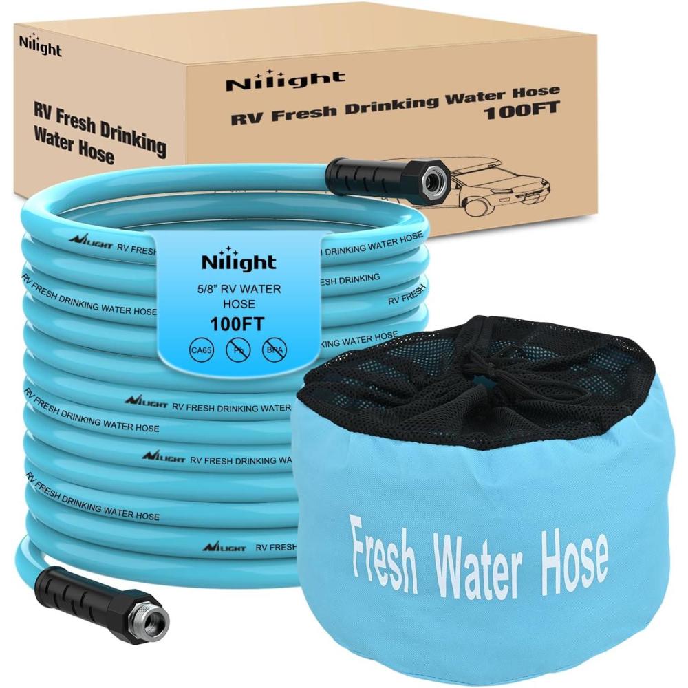 image:imageNilight RV Water Hose 100FT Garden Drinking Hoses with Storage Bag Leakproof AntiKink 58 Inner Diameter Flexible Lightweight Freshwater Hose for RVs Campers Travel Trailer Boat Car Wash Accessories