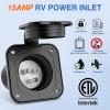 Nilight 15 AMP RV Power Flanged Inlet 125V AC Port Shore Receptacle with Extension Cord ETL Listed NEMA 5-15P Plug 5-15R Female Outlet for RV Camper Generator Shed Motorhome(15A Flanged Inlet)