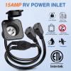 Nilight 15 AMP RV Power Flanged Inlet 125V AC Port Shore Receptacle with Extension Cord ETL Listed NEMA 5-15P Plug 5-15R Female Outlet for RV Camper Generator Shed Motorhome(15A Flanged Inlet with dual Extension cord)