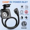 Nilight 15 AMP RV Power Flanged Inlet 125V AC Port Shore Receptacle with Extension Cord ETL Listed NEMA 5-15P Plug 5-15R Female Outlet for RV Camper Generator Shed Motorhome(15A Flanged Inlet with Extension Cord)