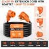 Nilight 50 Amp 25FT RV Locking Extension Cord with Adapter 30Amp to 50Amp 250V Heavy Duty 6/3+8/1 Gauge Pure Copper STW Wire ETL Listed 4 Prong 14-50P SS2-50R 50F/50M Cable Suit for Campers Caravan(30F/30M w/15A Adapter)