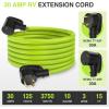 Nilight 50 Amp 25FT RV Locking Extension Cord with Adapter 30Amp to 50Amp 250V Heavy Duty 6/3+8/1 Gauge Pure Copper STW Wire ETL Listed 4 Prong 14-50P SS2-50R 50F/50M Cable Suit for Campers Caravan(30F/30M Green)